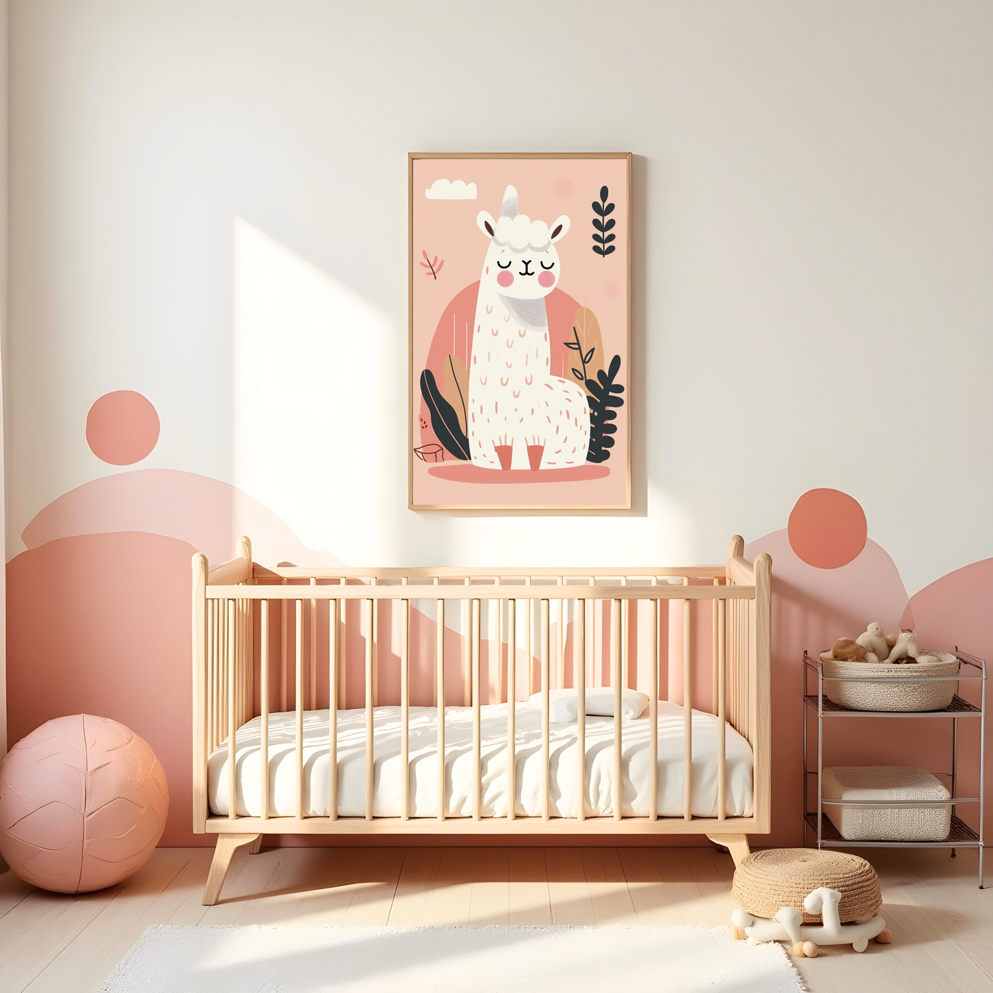 Alpaca Minimalista en Fondo Suave – Cuadro Infantil para Espacios Modernos