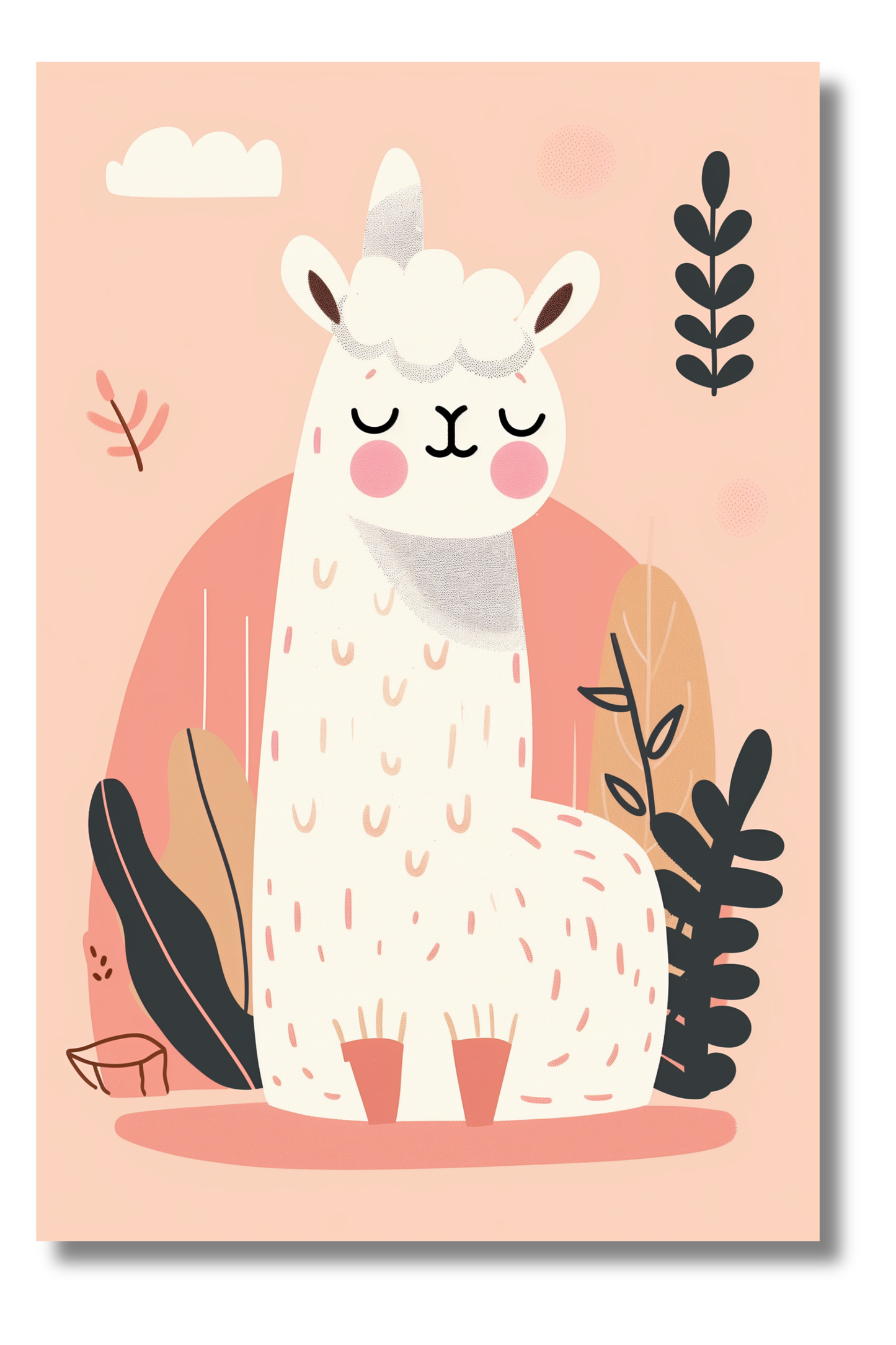 Alpaca Minimalista en Fondo Suave – Cuadro Infantil para Espacios Modernos