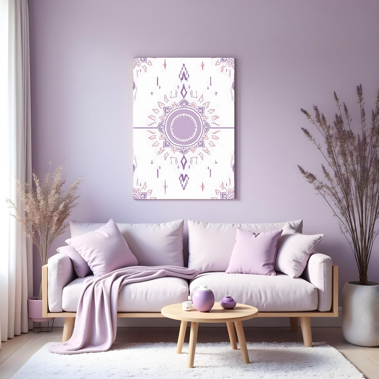 Mandala Violeta con Centro Geométrico – Arte Boho con Armonía Visual