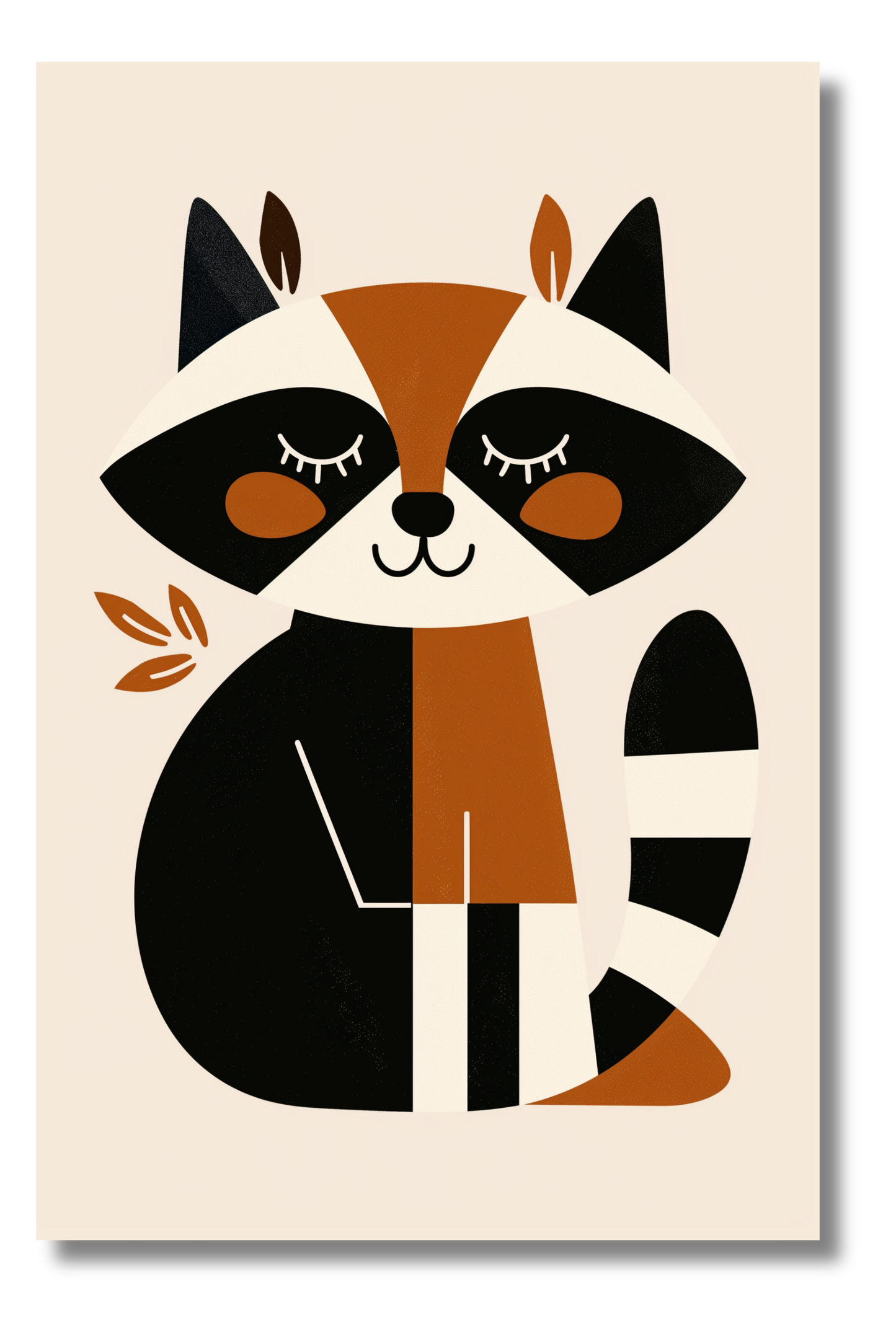 Mapache Sentado en Estilo Minimalista – Cuadro Infantil con Animales del Bosque