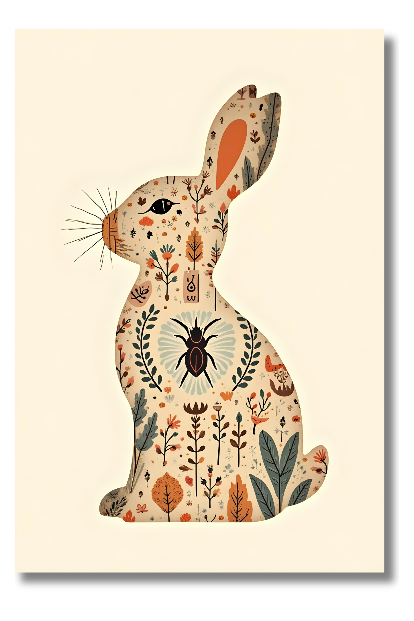 Conejo con Motivos Botánicos – Cuadro Infantil Boho para Decoración Dulce