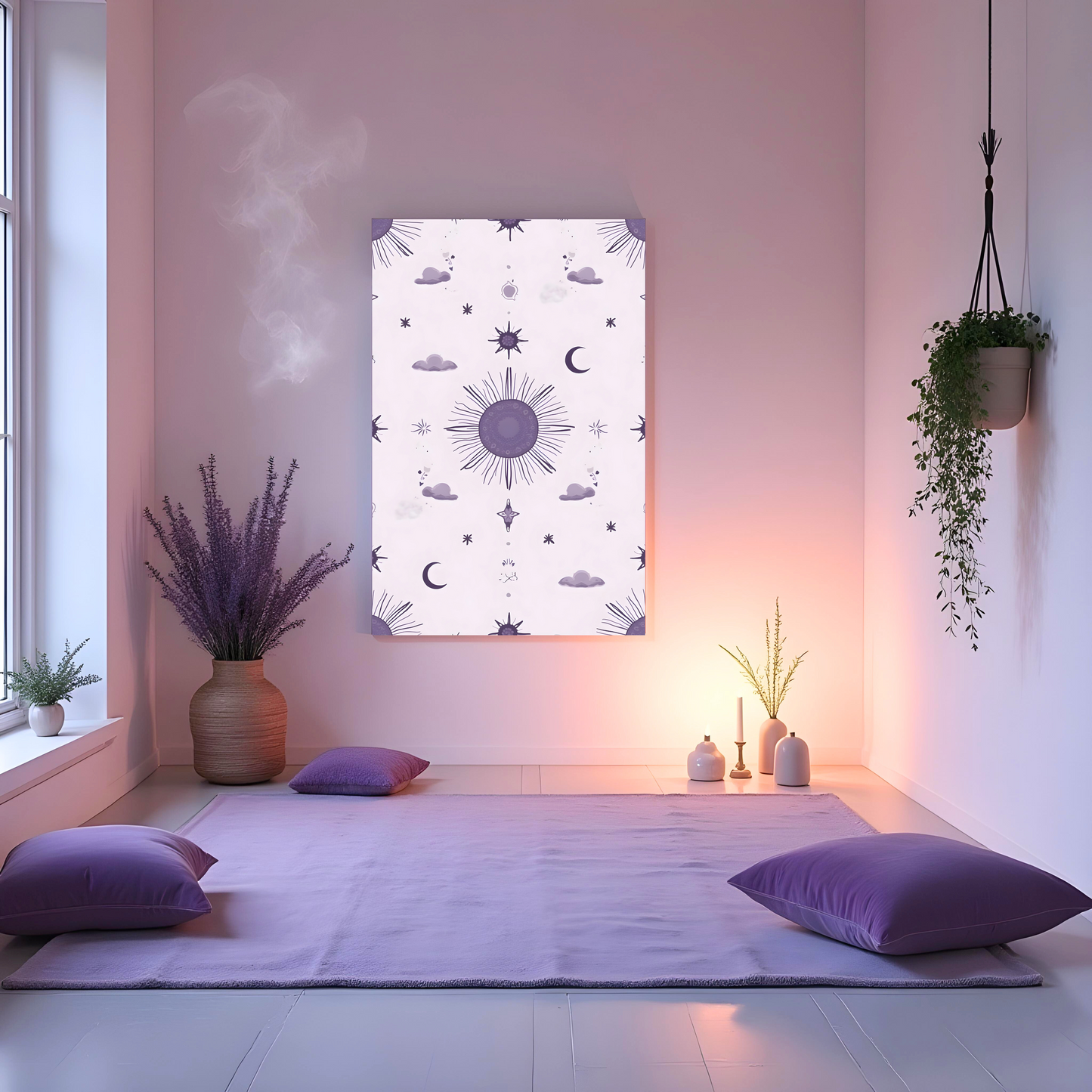 Eclipse Espiritual con Cielo Estrellado – Cuadro Boho Cósmico y Delicado