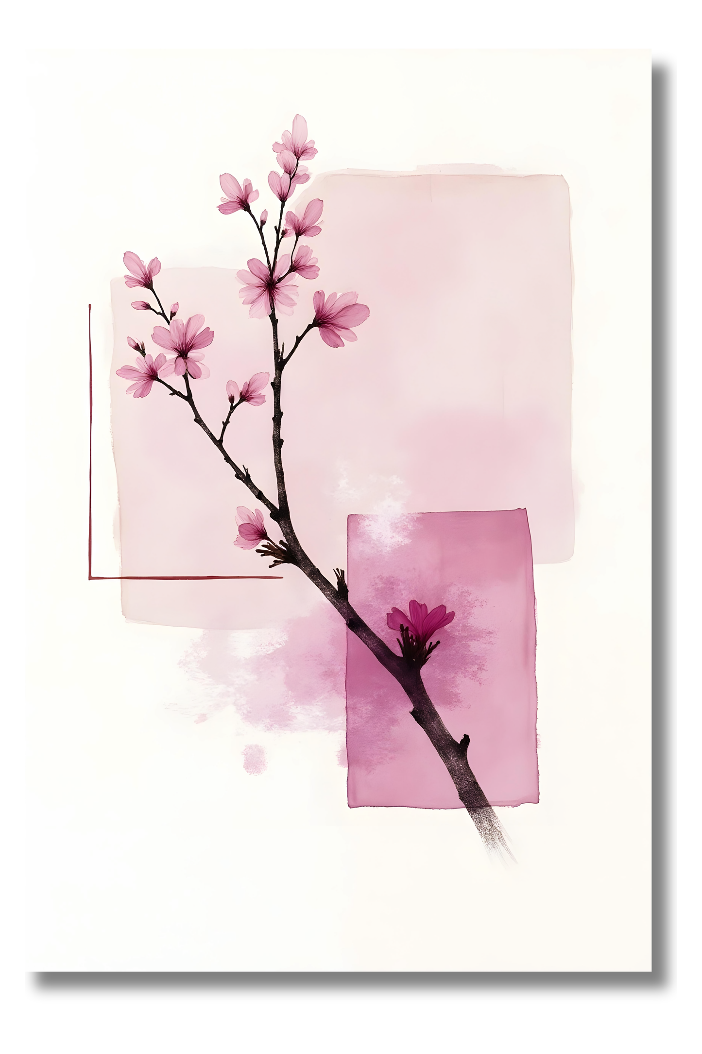 Flor de Cerezo – Detalle Botánico con Tinta y Geometría Rosa