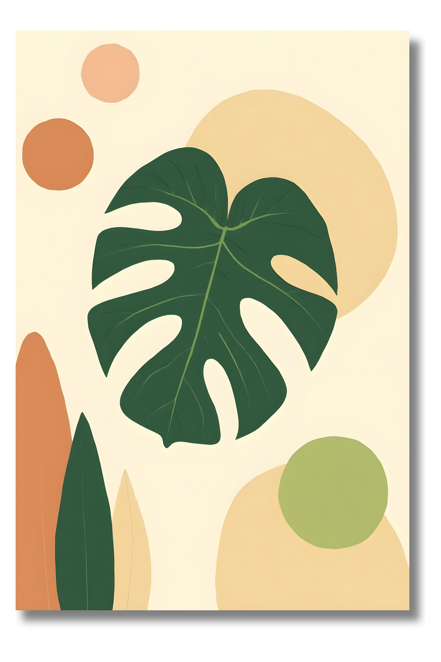 Hoja Monstera Estilizada con Formas Cálidas – Cuadro Tropical Elegante