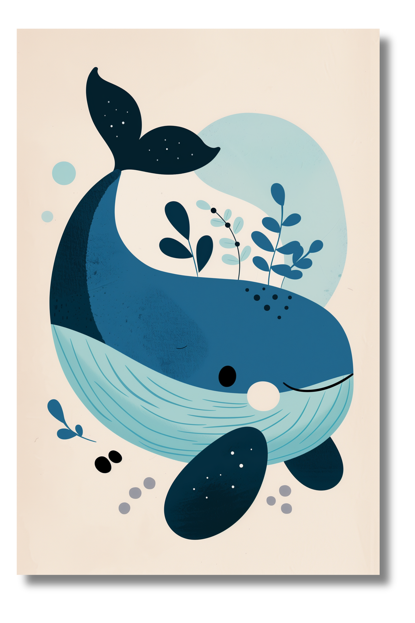 Ballena Minimalista en Fondo Azul Suave – Arte Infantil con Inspiración Marina