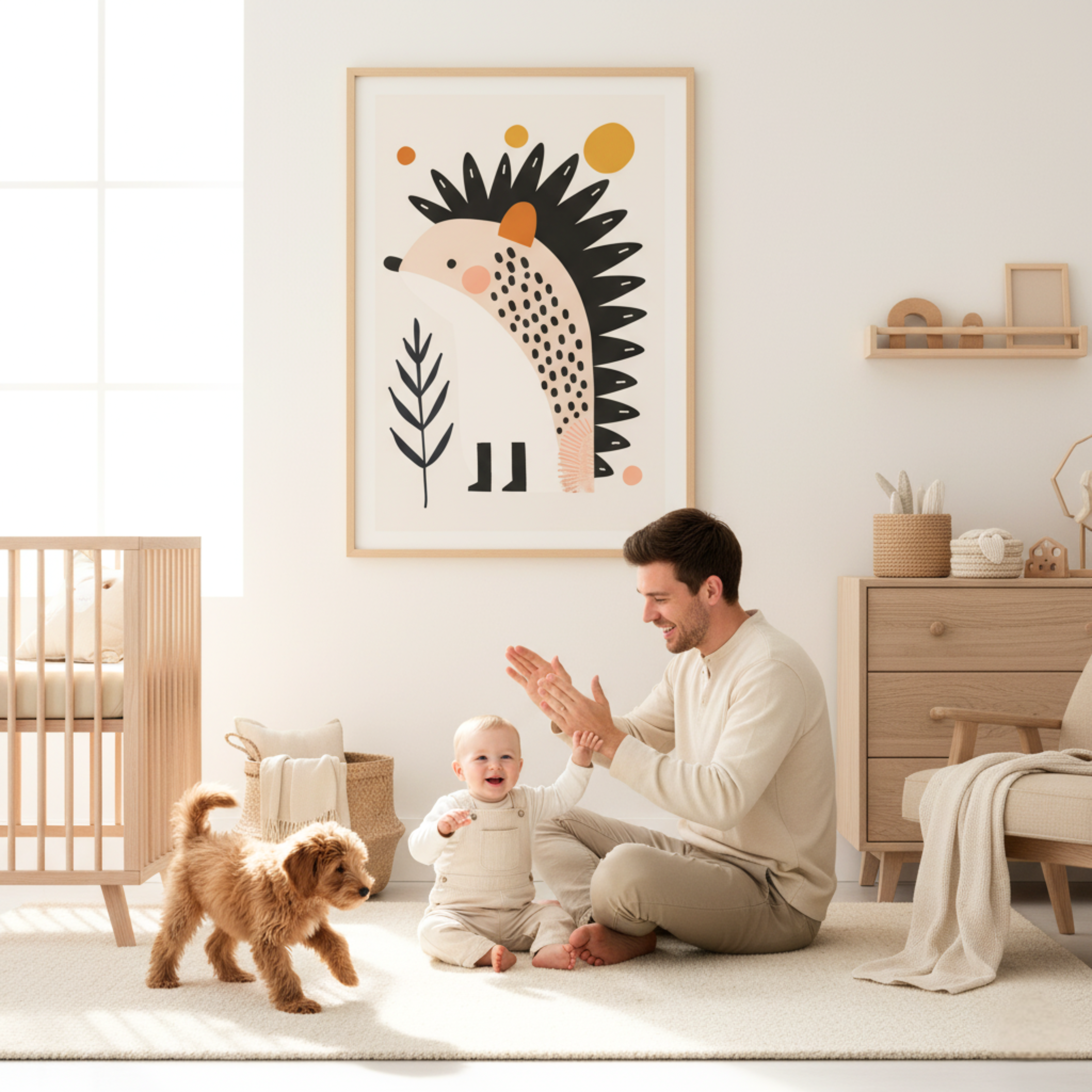 Erizo Minimalista entre Ramas – Cuadro Infantil Inspirado en la Naturaleza