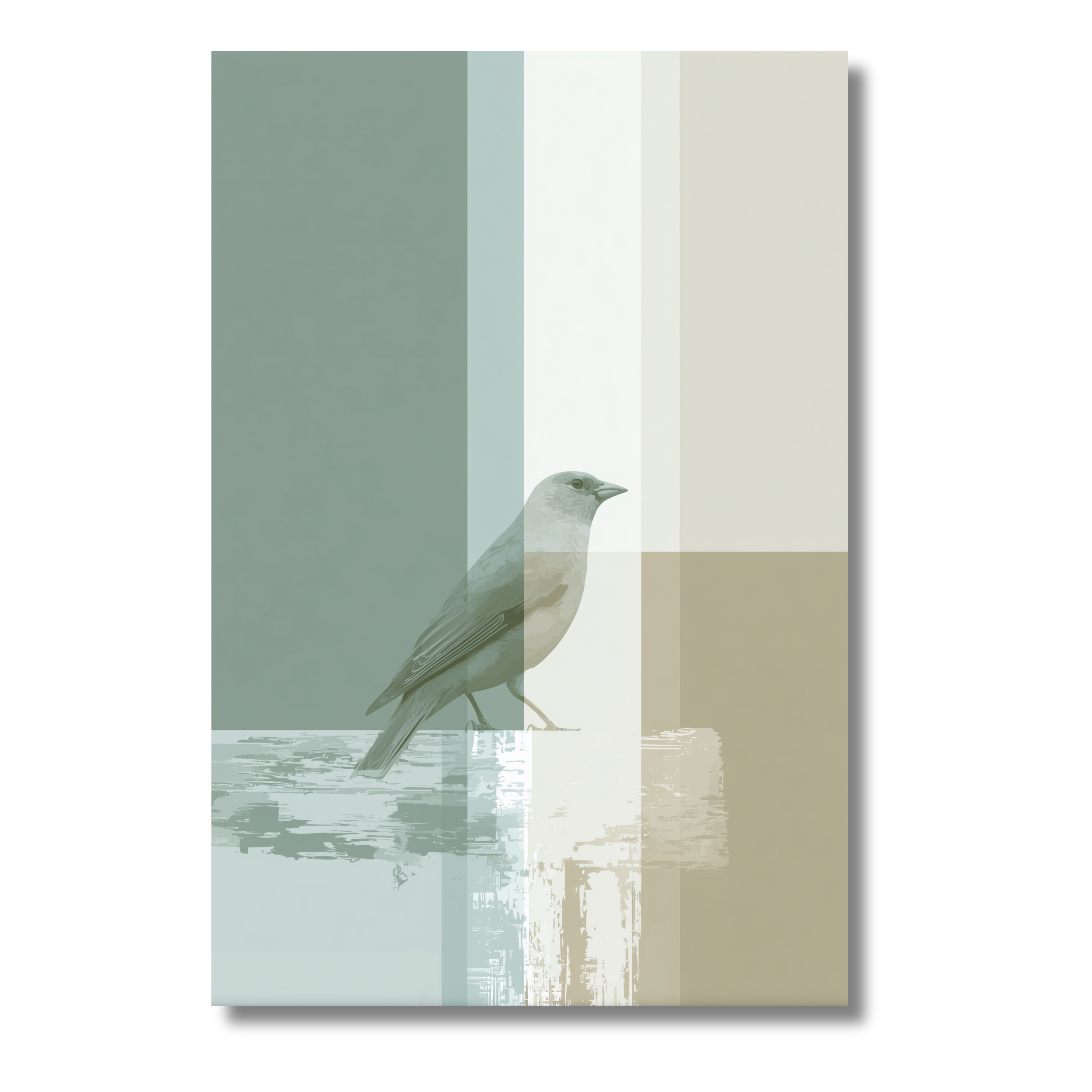 Ave Minimalista sobre Fondo Geométrico – Póster en Tonos Naturales y Suaves