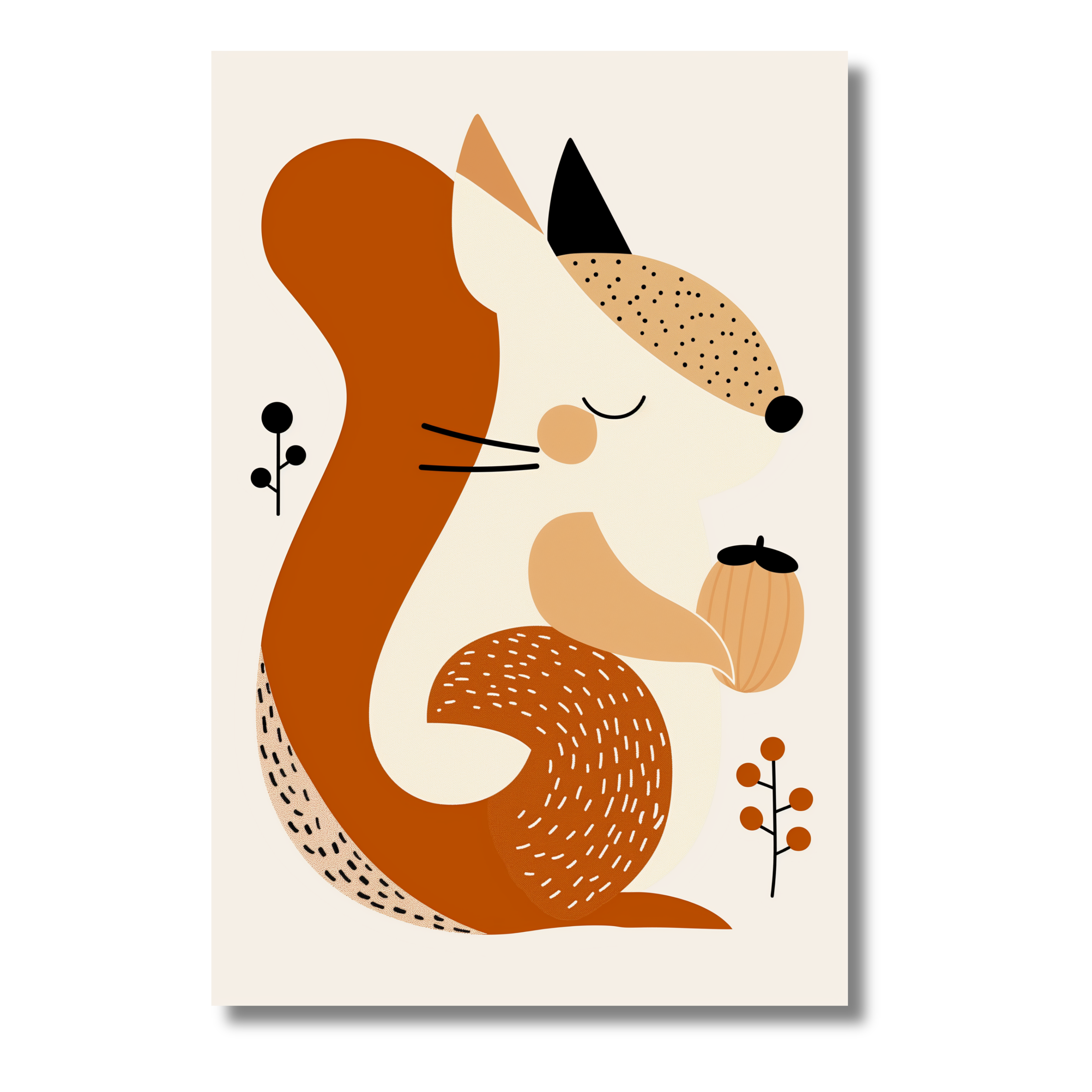 Ardilla Feliz con Nuez en Estilo Minimalista – Cuadro Infantil Inspirado en la Naturaleza