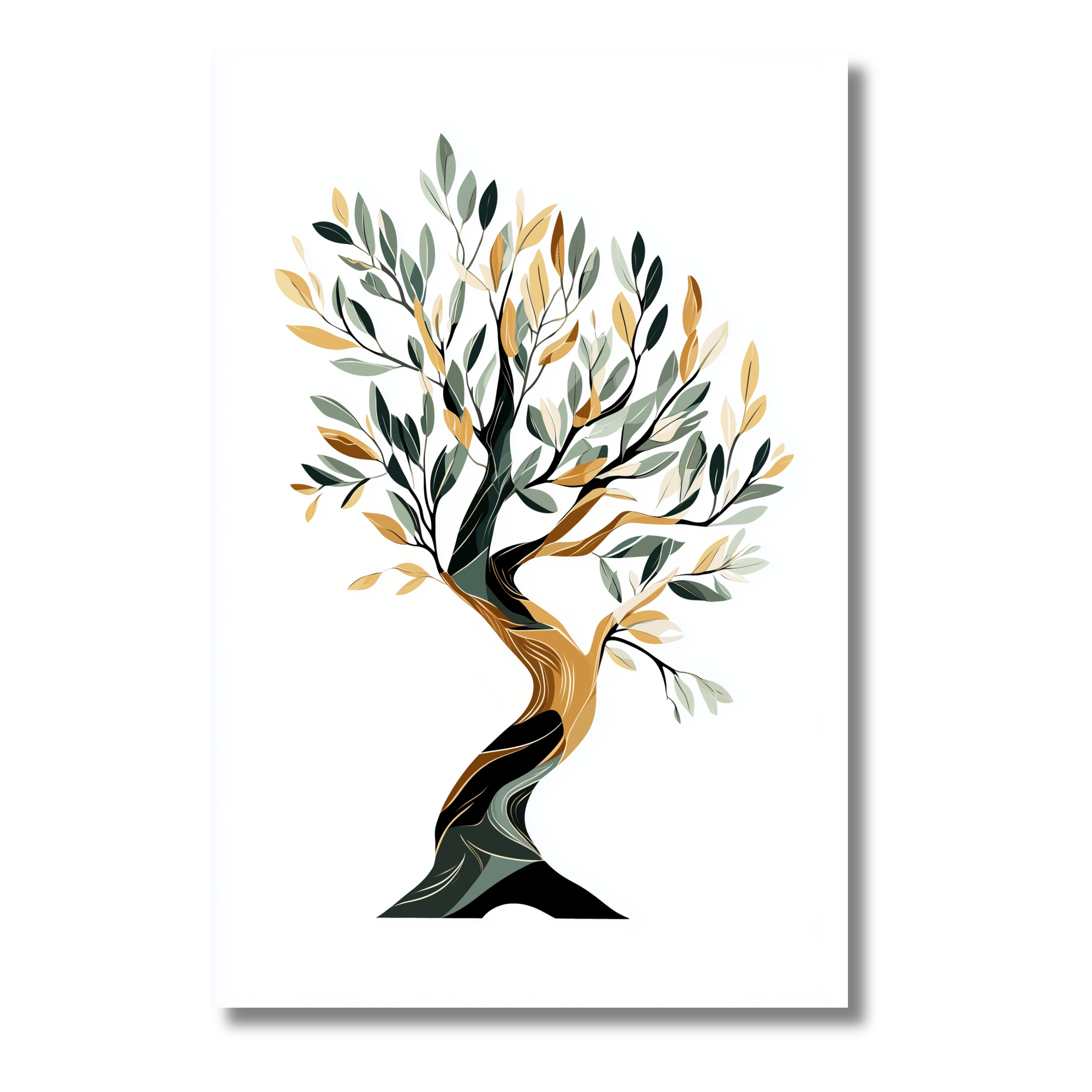 Árbol Ilustrado con Hojas de Olivo – Diseño Botánico para Impresión