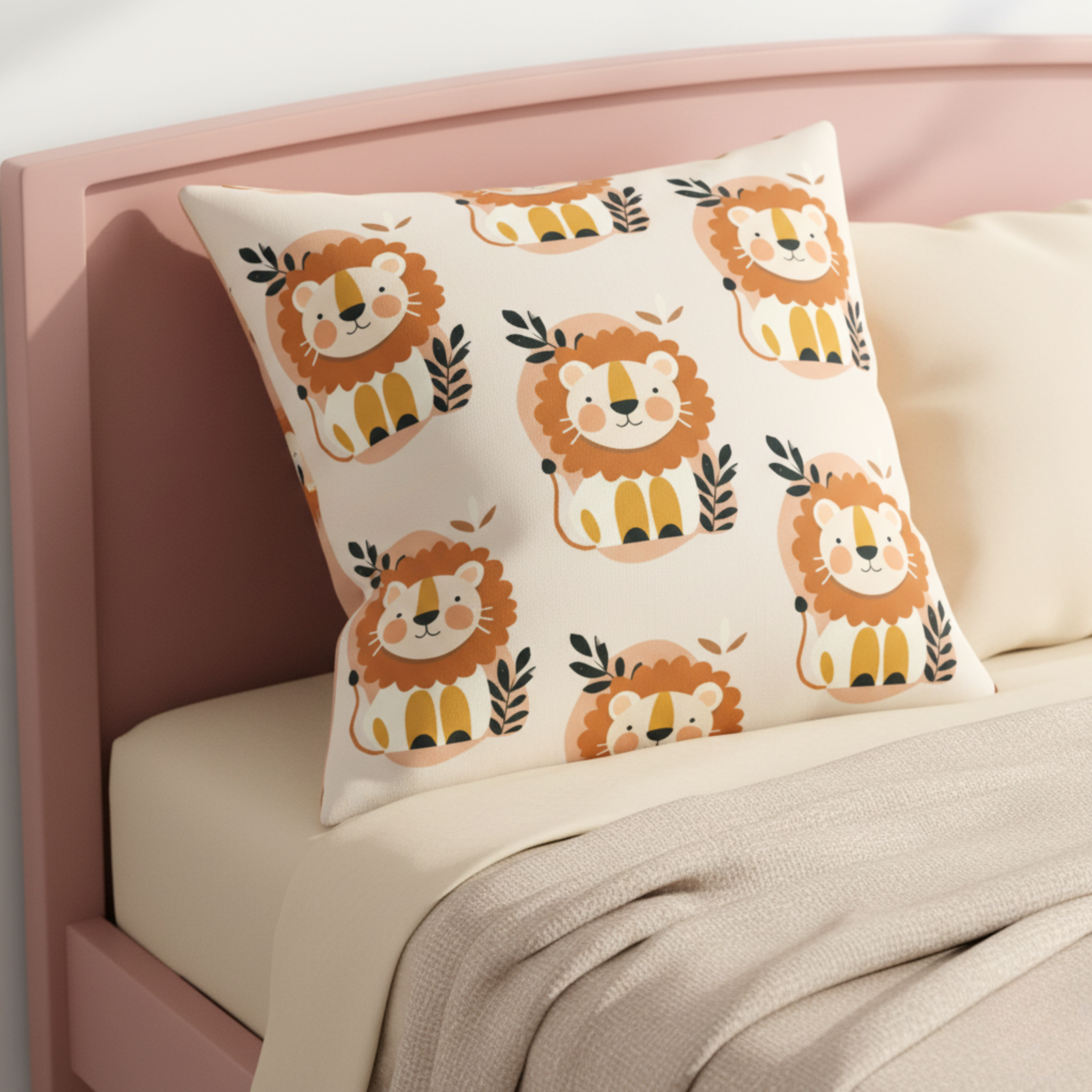Cojín Estampado León Bebé en Estilo Minimalista – Decoración Infantil Adorable con Toques de Dulzura