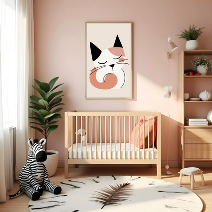 Gatito Enrollado en Estilo Minimalista – Cuadro Infantil para Ambientes Acogedores