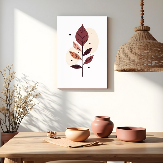 Lienzo Boho Decorativo con Ilustración de Planta en Nude y Terracota