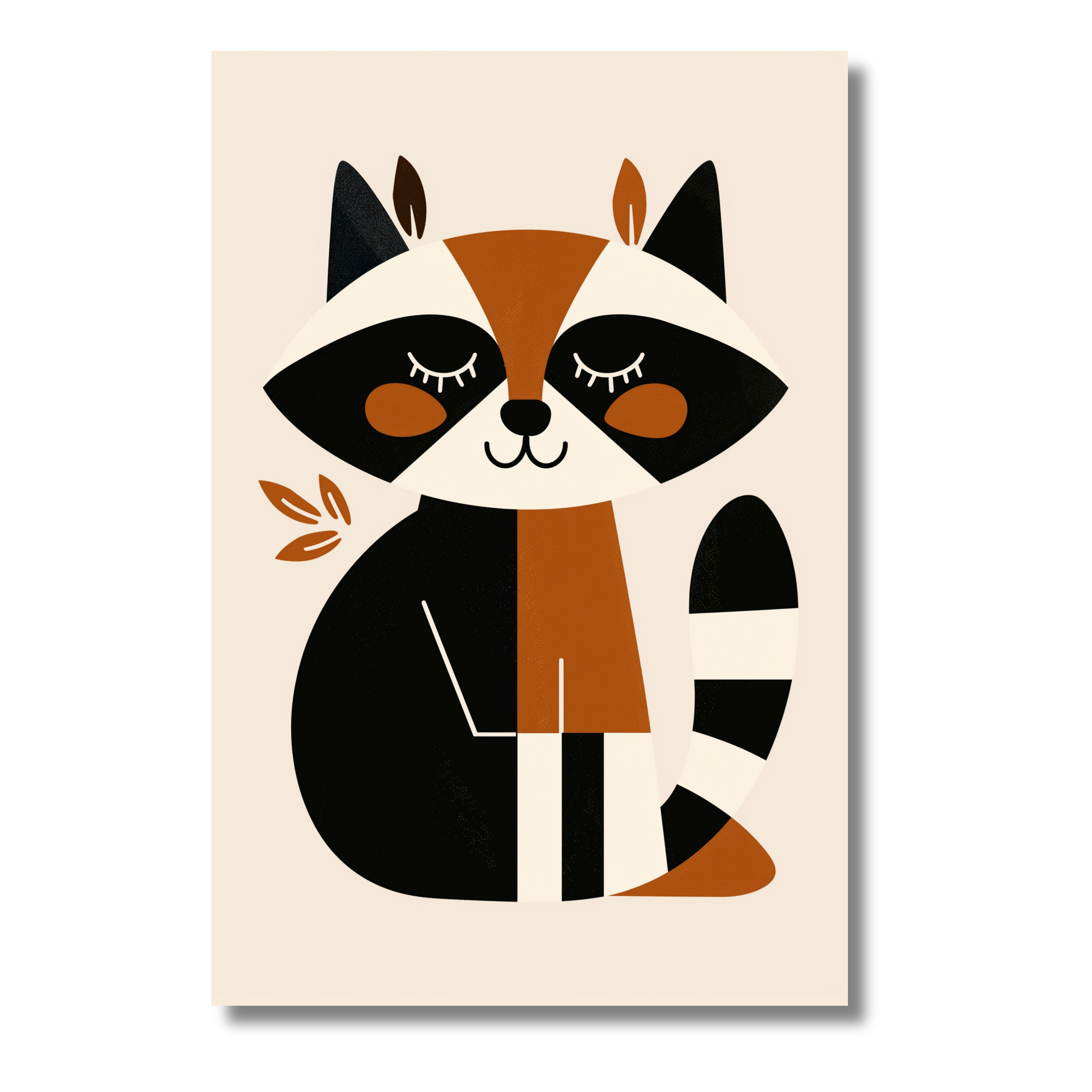 Mapache Sentado en Estilo Minimalista – Cuadro Infantil con Animales del Bosque