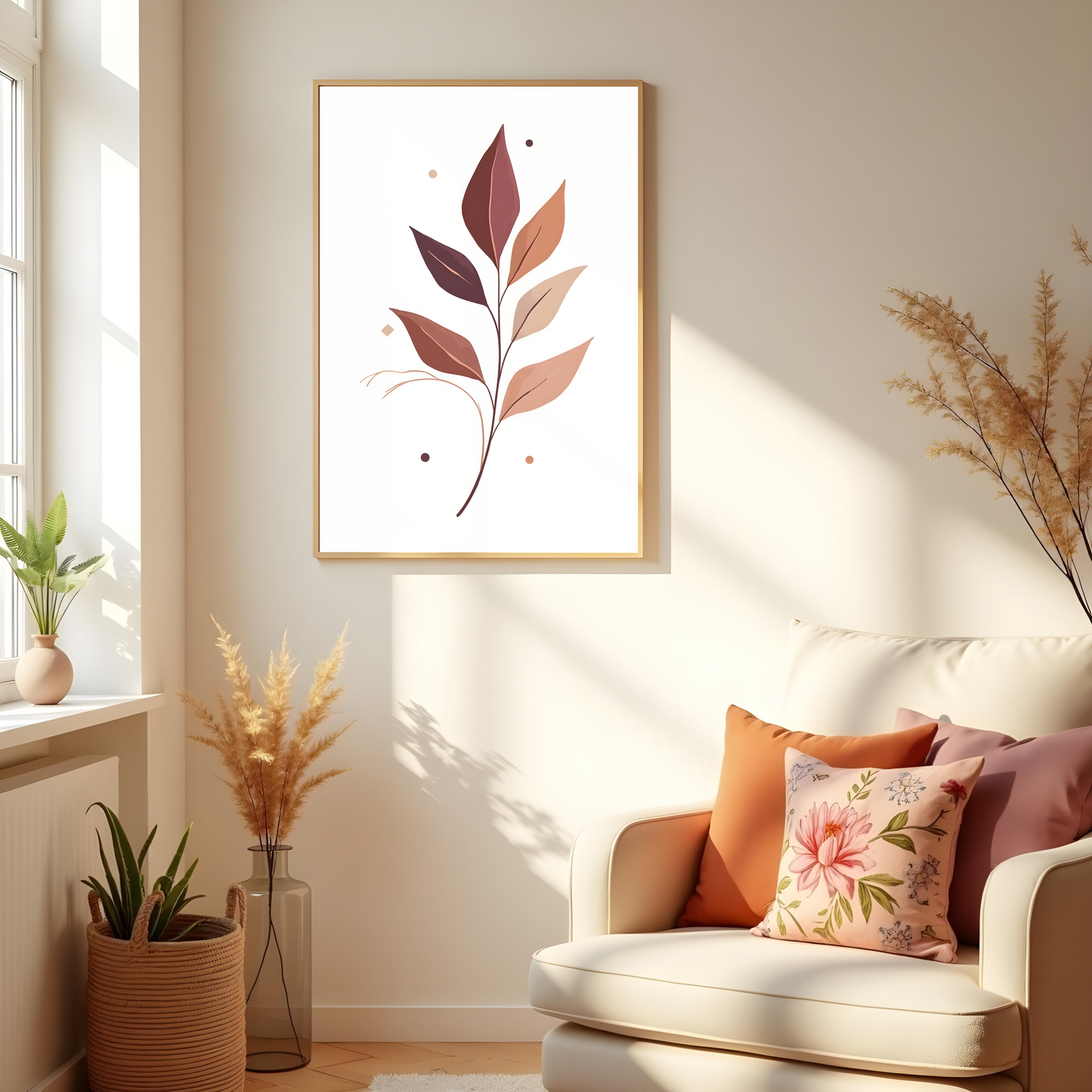 Cuadro de Inspiración Natural con Hojas Abstractas Boho