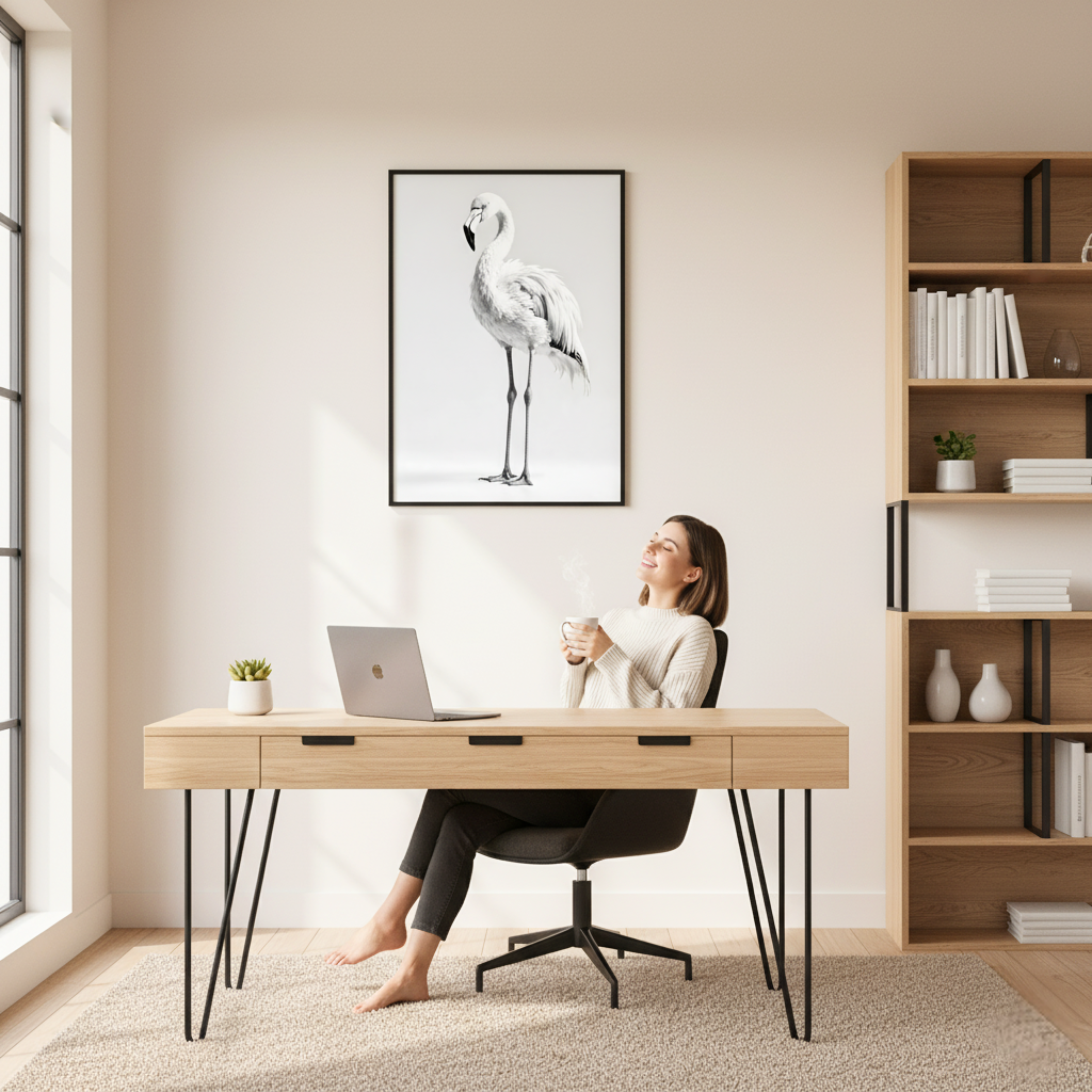 Flamenco Elegante – Cuadro Animal Blanco y Negro de Estética Minimalista