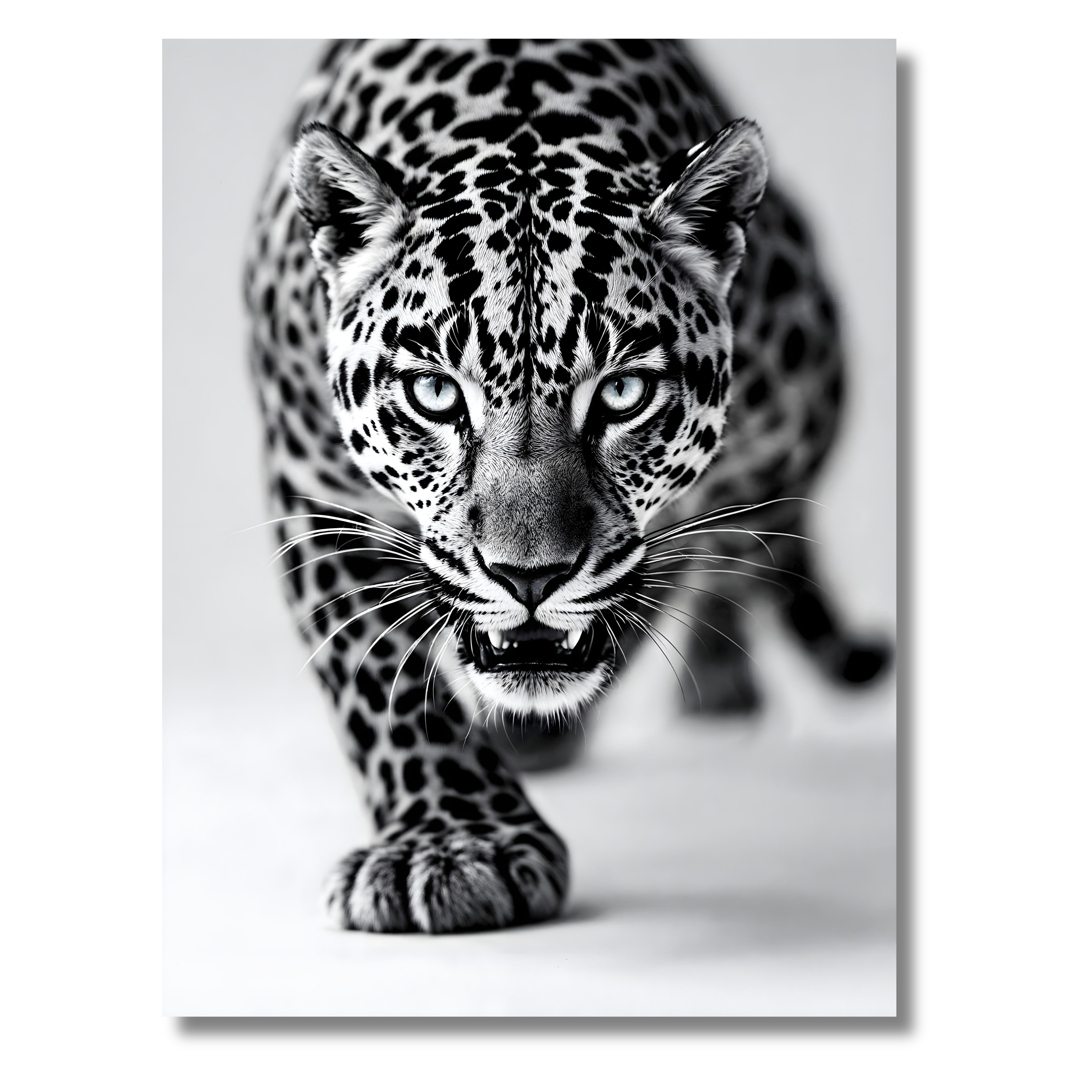 Leopardo en Marcha – Cuadro Animal Blanco y Negro con Movimiento y Energía