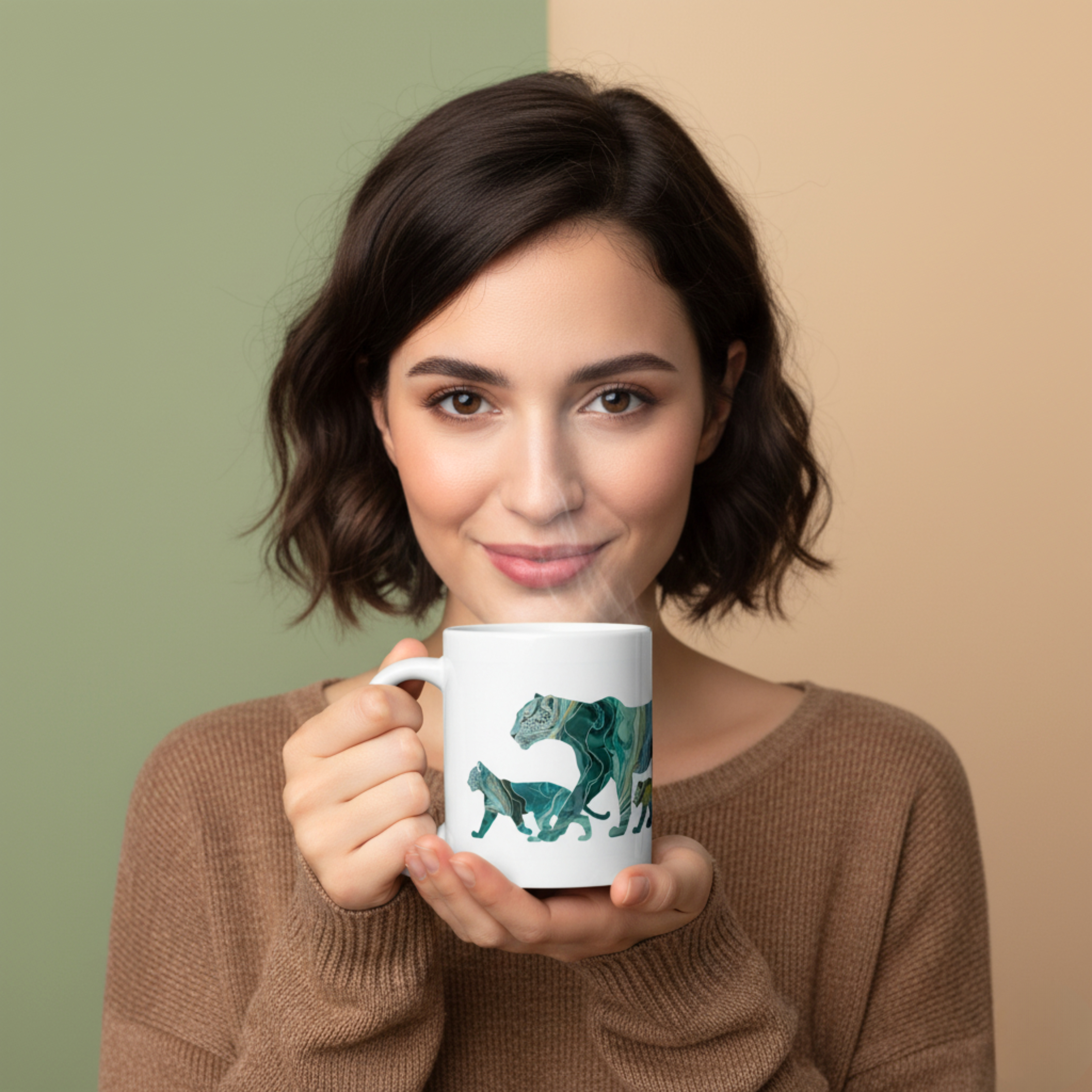 Familia de Leopardos en Arte Abstracto Fluido – Ilustración Moderna de Cuerpo Entero