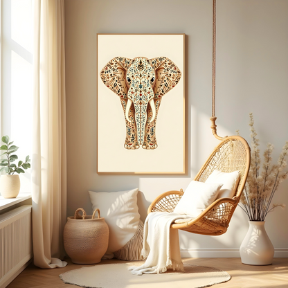Elefante Decorativo Tribal – Arte Animal Boho para Espacios Exóticos