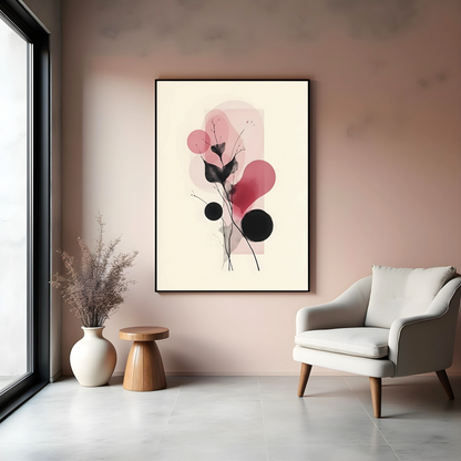 Movimiento Floral Abstracto – Cuadro Estilo Sumi-e