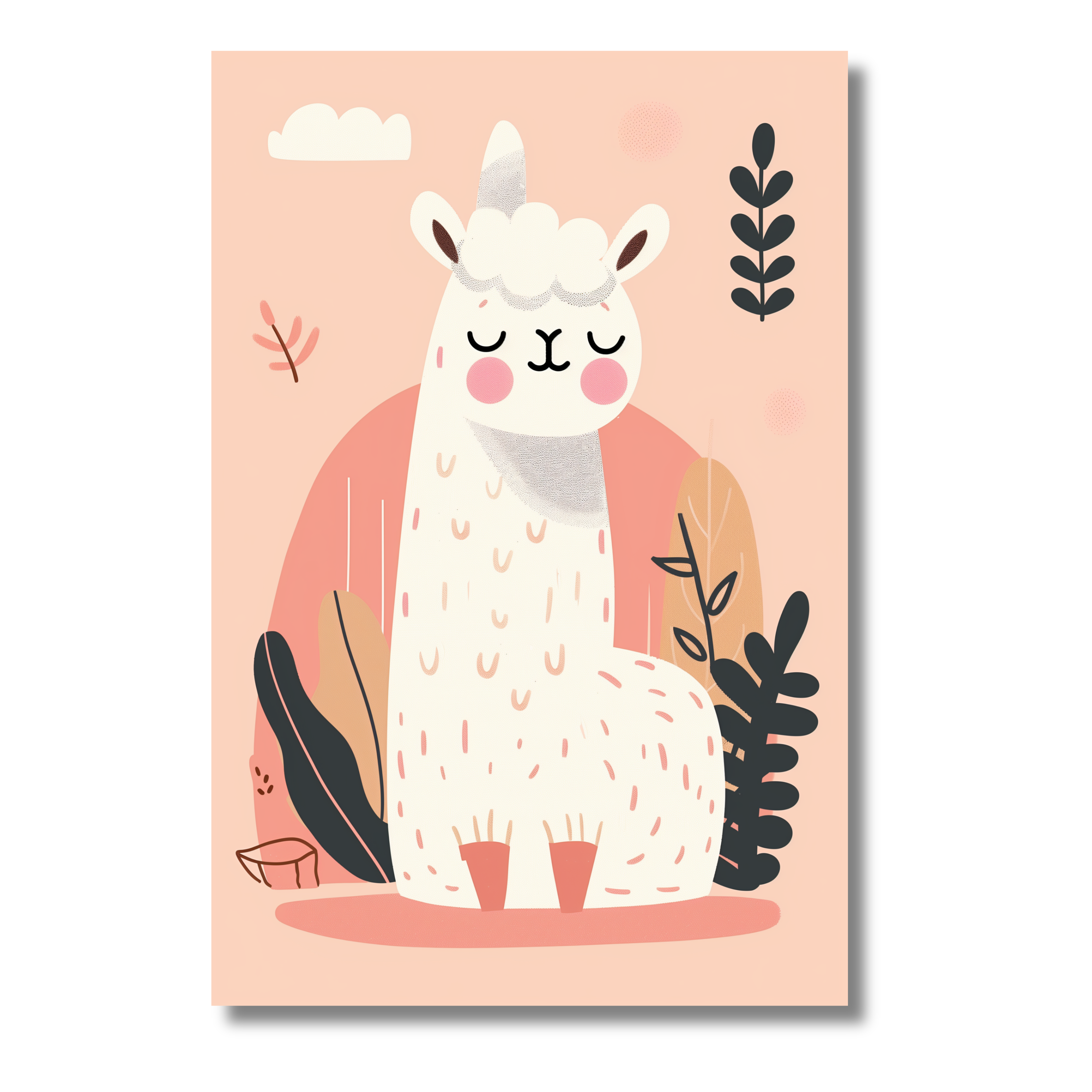 Alpaca Minimalista en Fondo Suave – Cuadro Infantil para Espacios Modernos