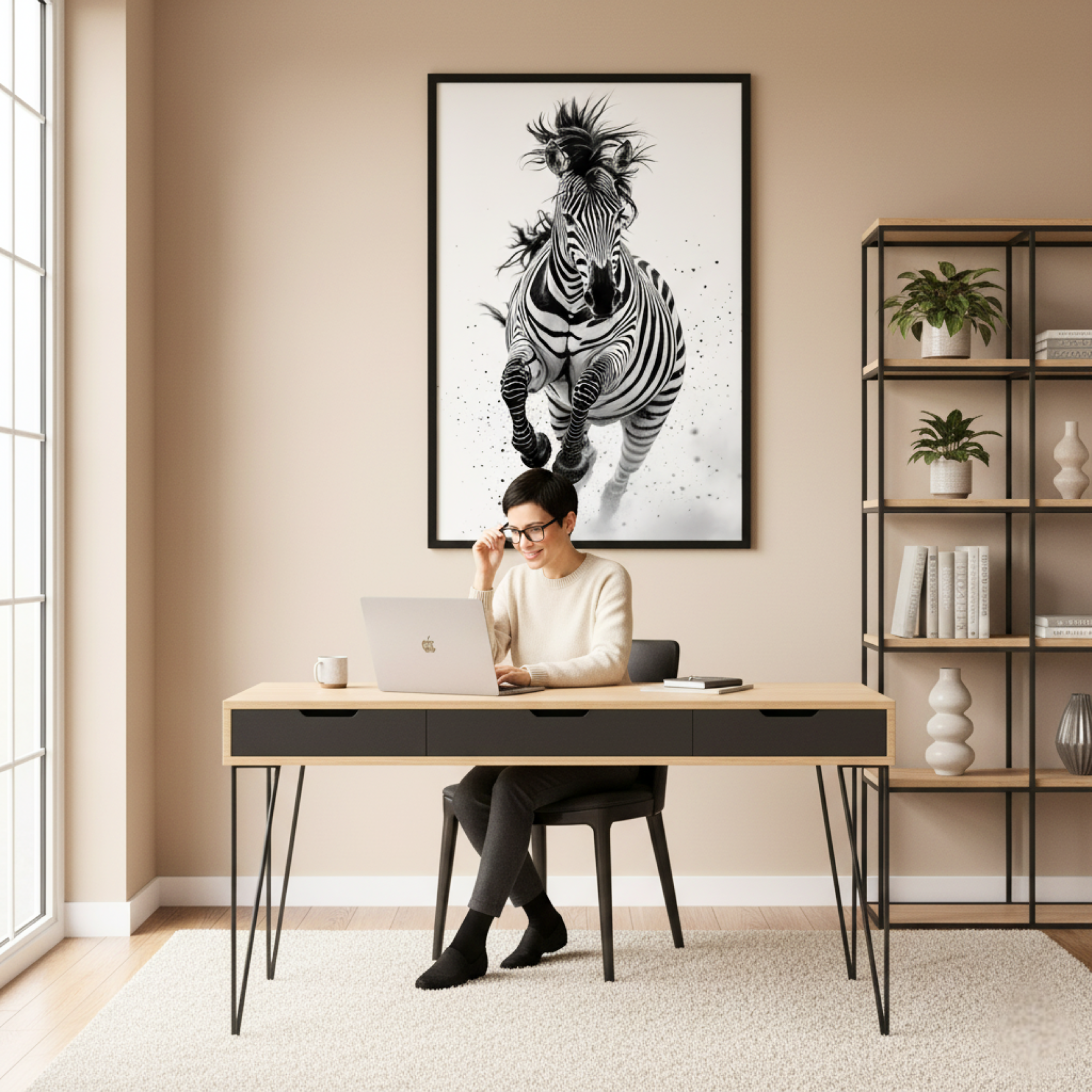 Cebra en Libertad – Cuadro Animal Blanco y Negro con Toque Africano