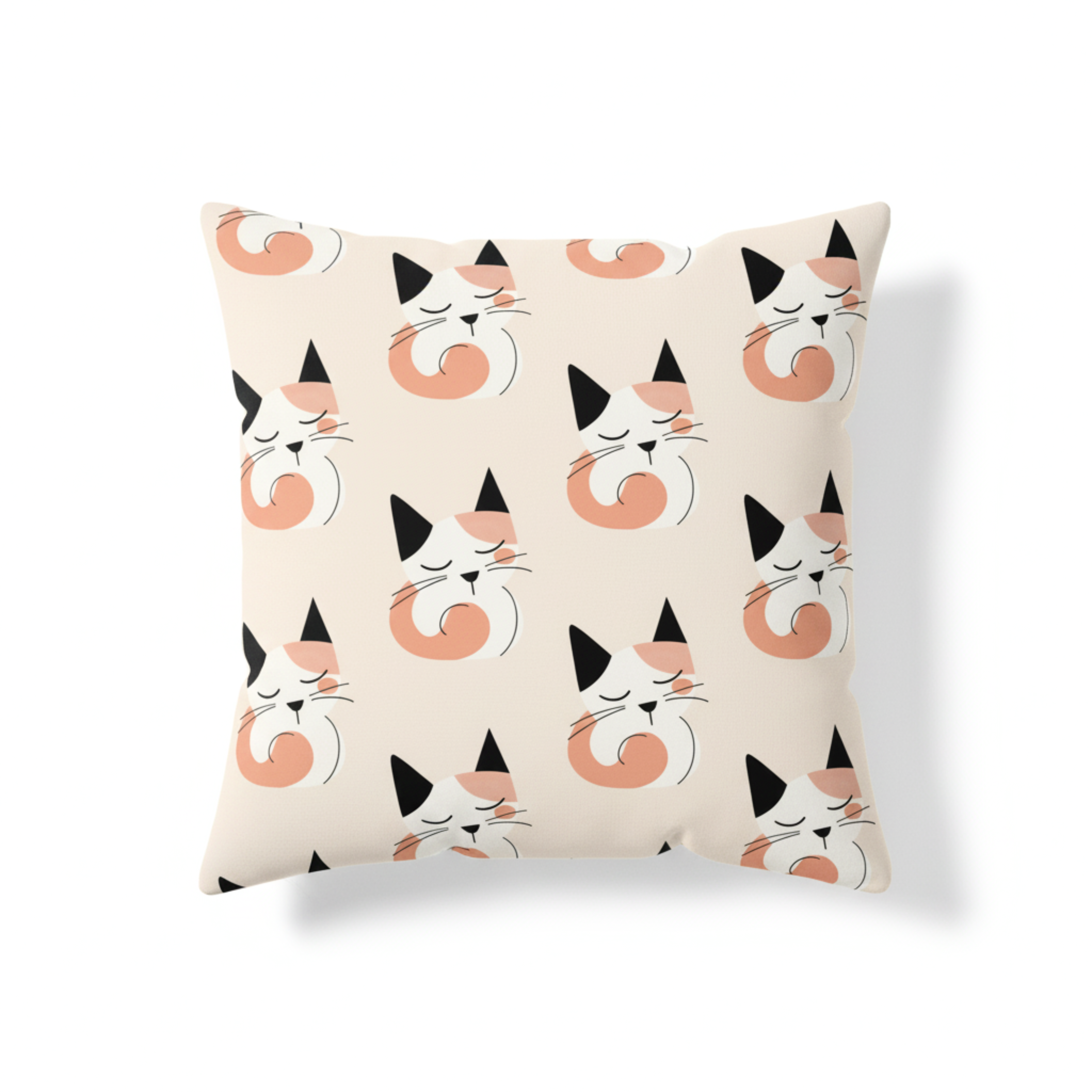 Cojín Estampado Gatito Enrollado en Estilo Minimalista – Decoración Infantil Acogedora con Toques de Dulzura