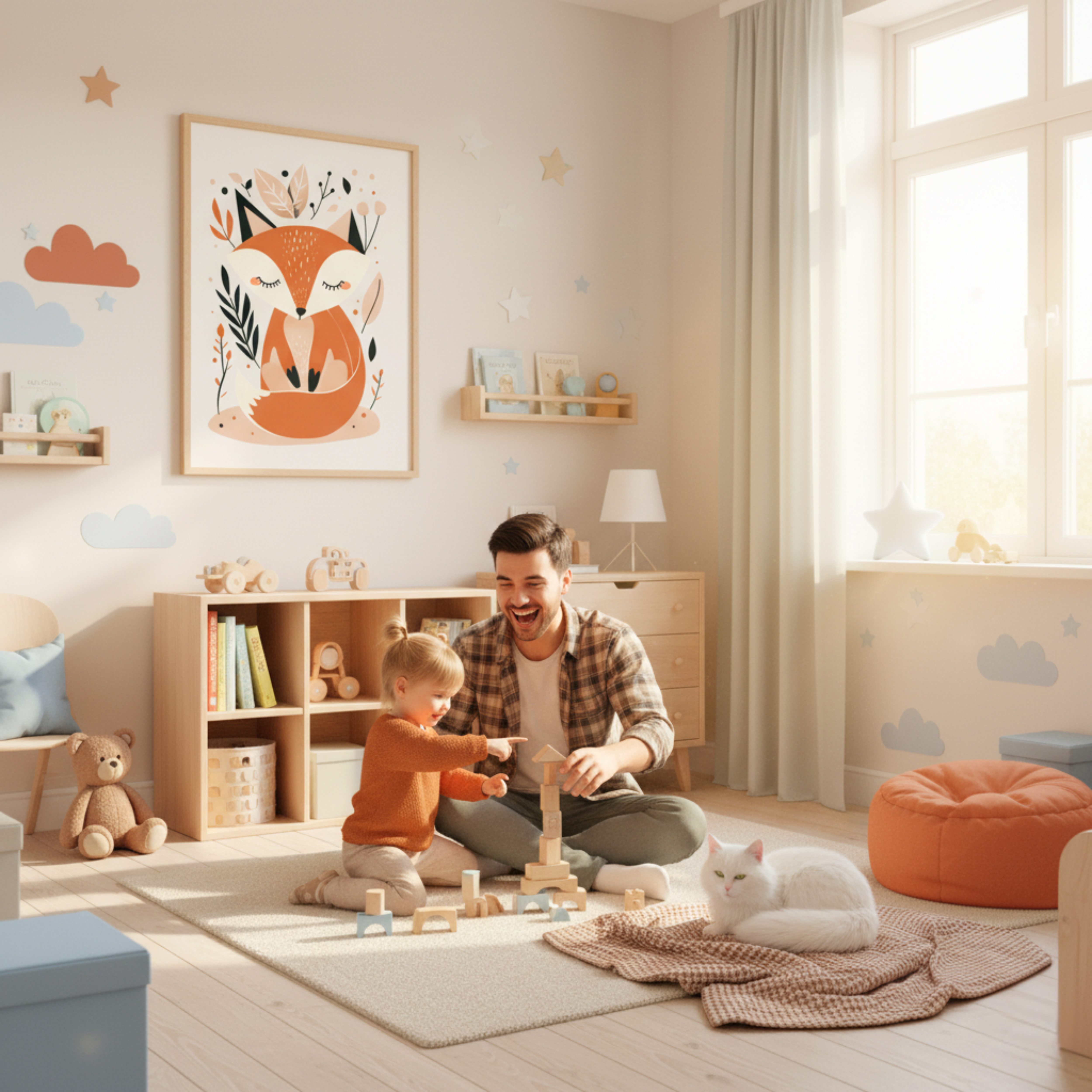 Zorro Bebé Enrollado en Estilo Minimalista – Cuadro Infantil Inspirado en la Naturaleza