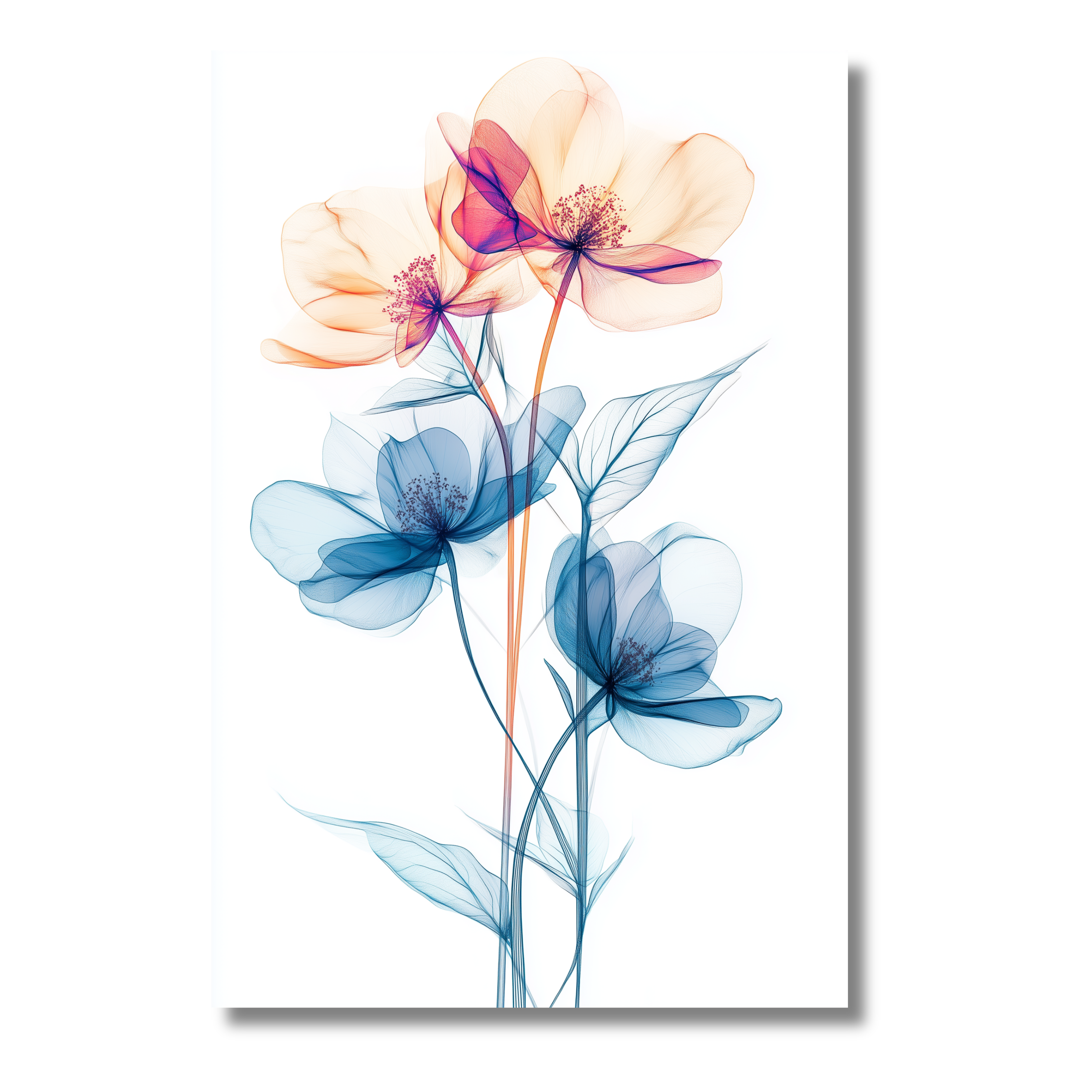 Póster de Flor Azul y Rosa Suave – Lámina Elegante Estilo Acuarela