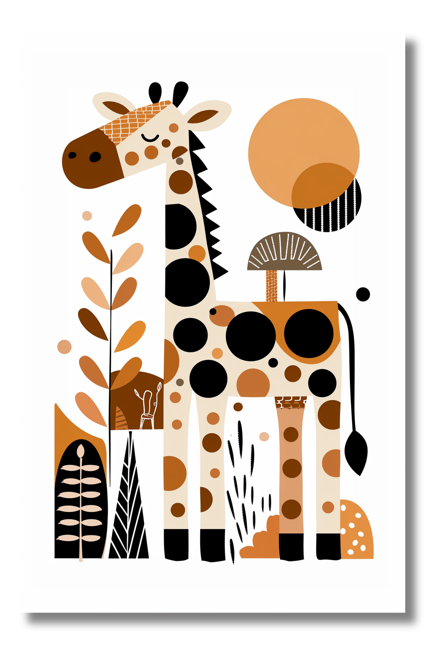 Jirafa Minimalista en Composición Geométrica – Cuadro Infantil con Animales Altos