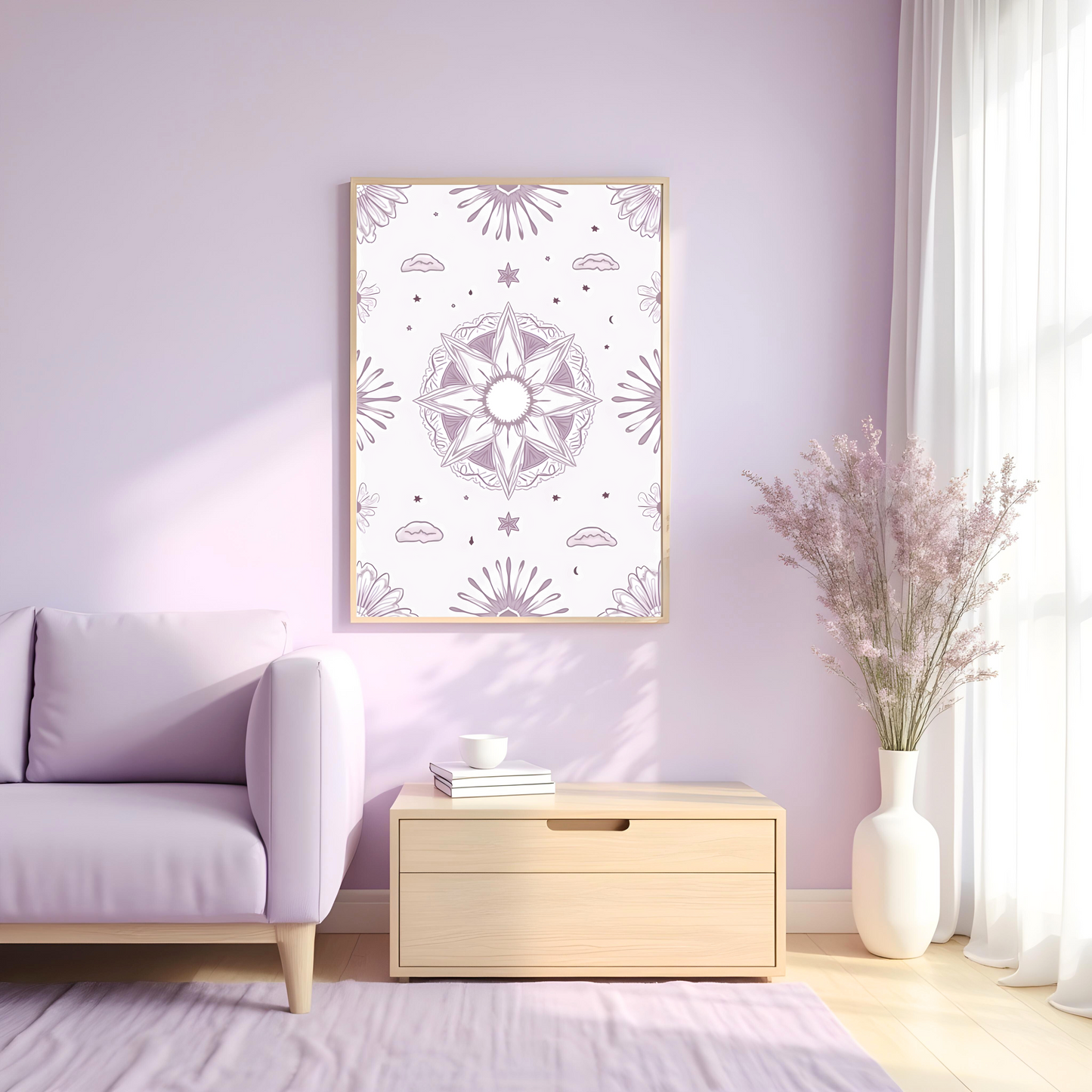 Mandala Estelar con Simetría Cósmica – Arte Decorativo de Espíritu Boho