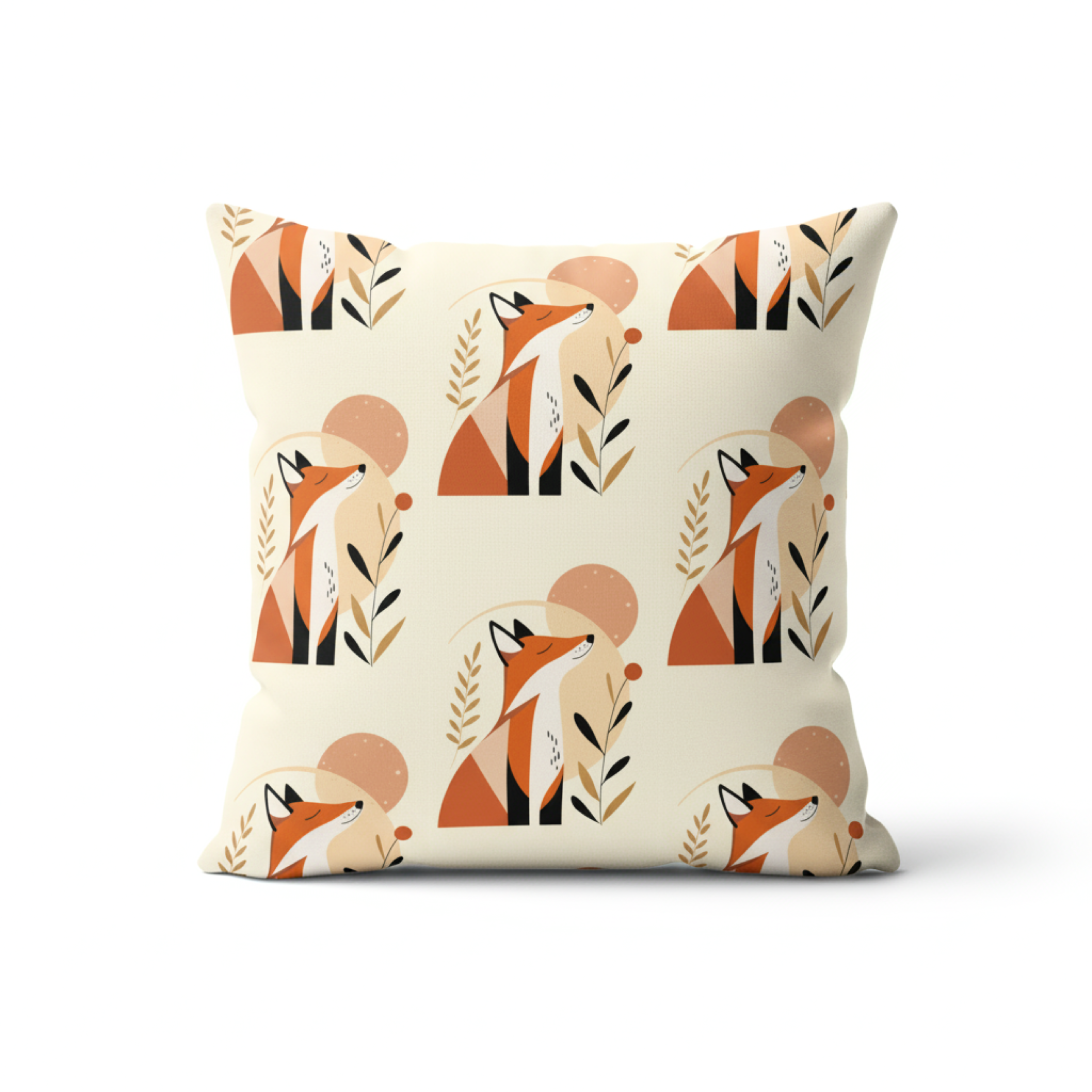 Cojín Estampado Zorro Minimalista en Composición Natural – Decoración Infantil Escandinava con Toques de Calidez