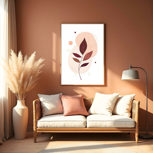 Decoración Bohemia: Cuadro de Hojas en Tonos Suaves