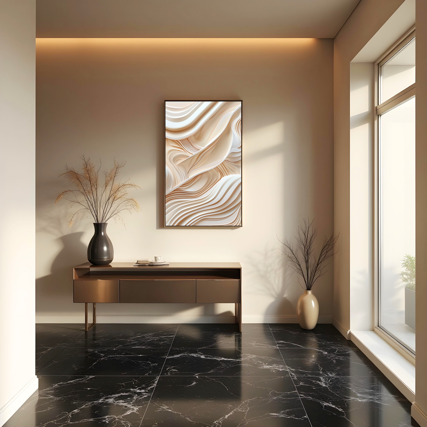 Flujo de Ondas Suaves – Cuadro Decorativo en Beige y Crema