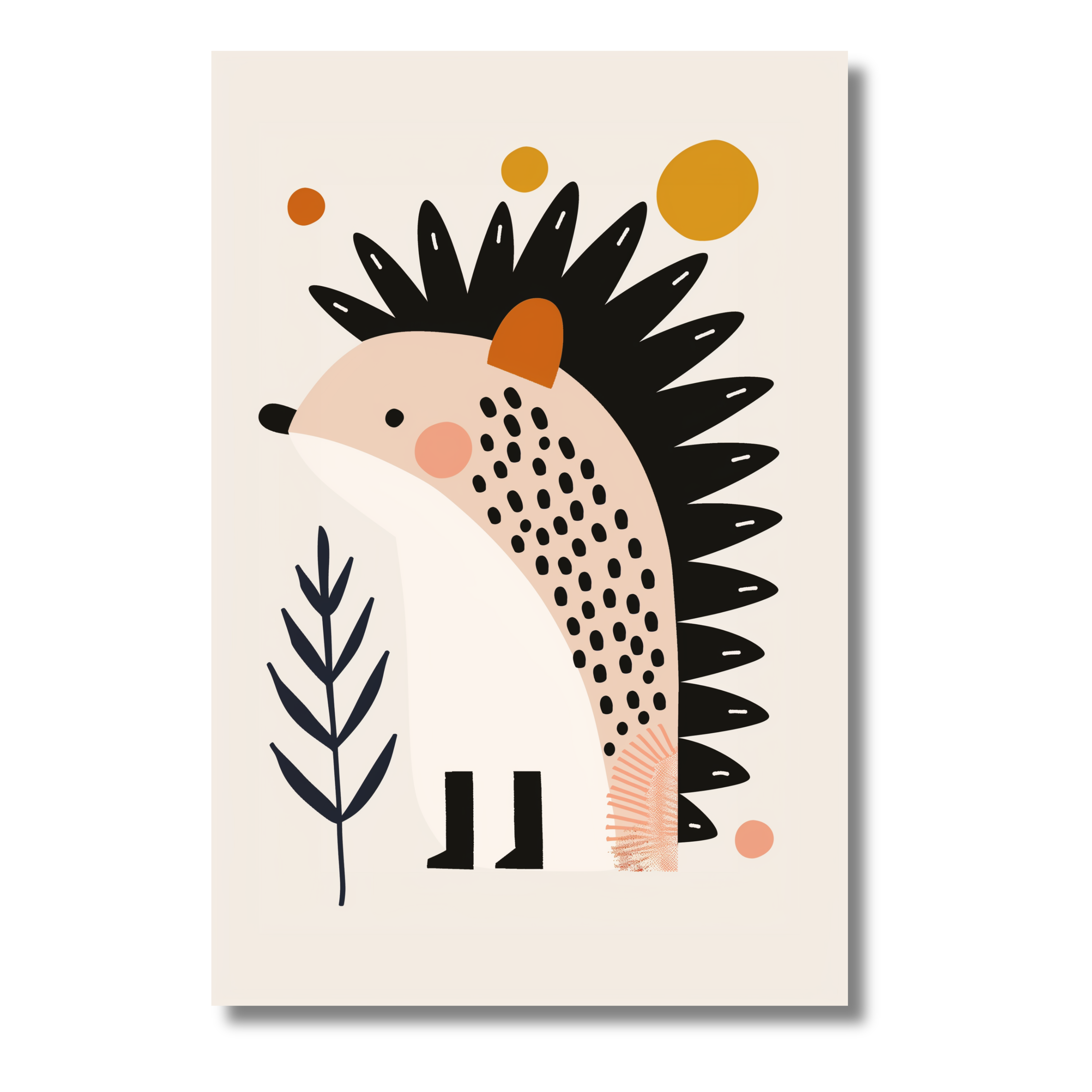 Erizo Minimalista entre Ramas – Cuadro Infantil Inspirado en la Naturaleza