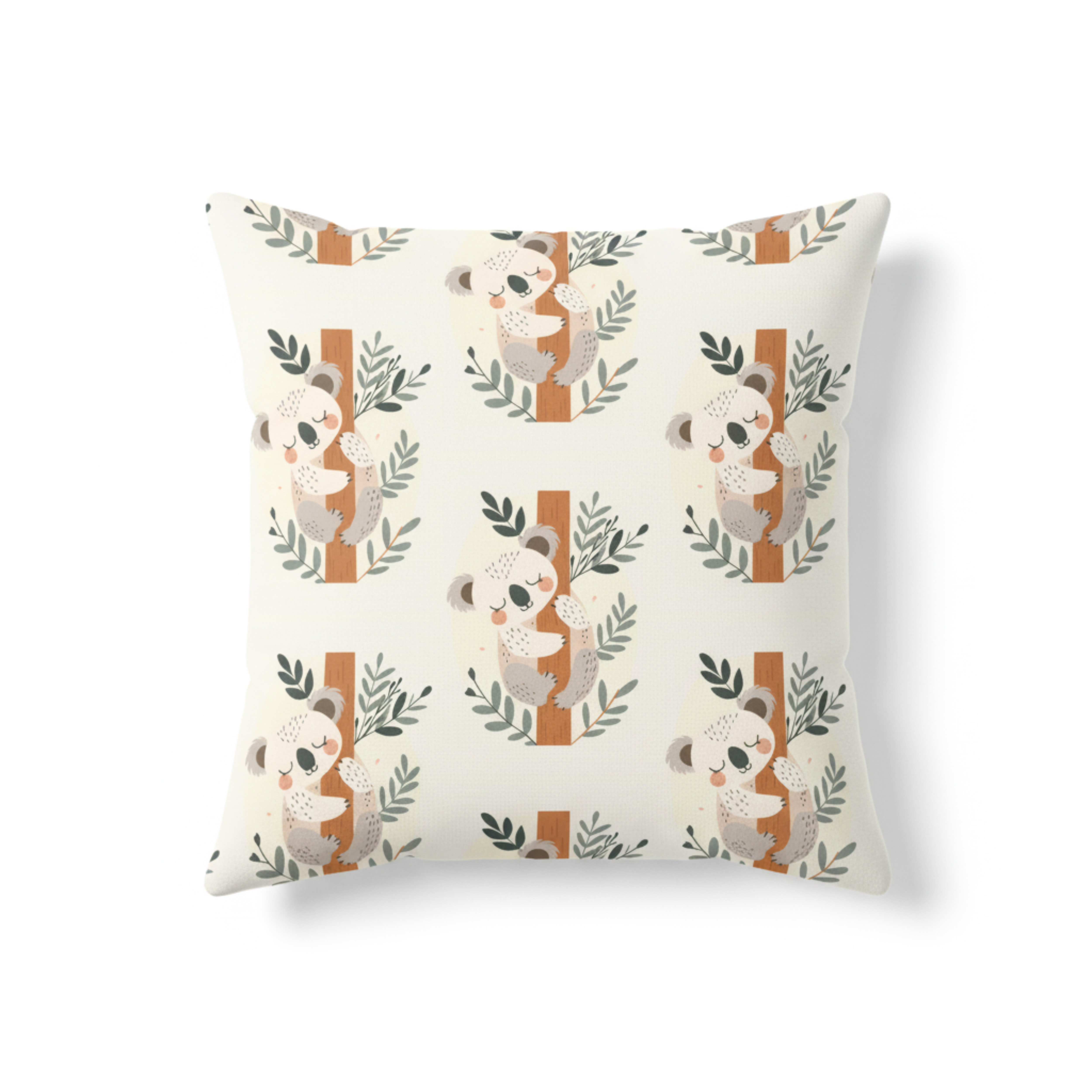 Cojín Estampado Koala Minimalista Abrazado a un Árbol – Decoración Infantil Suave con Toques de Ternura