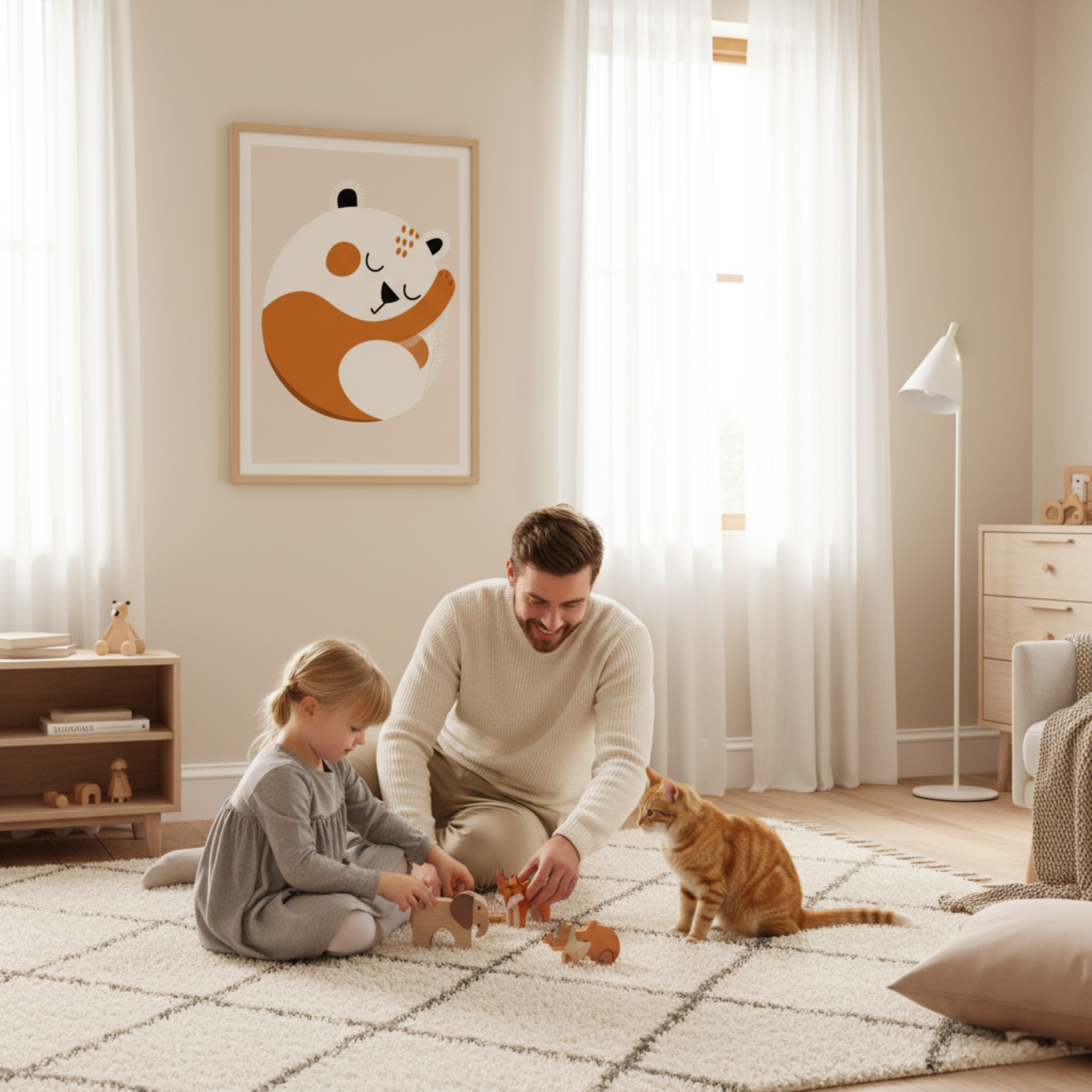 Osito Durmiendo en Estilo Minimalista – Cuadro de Animal Tierno para Niños
