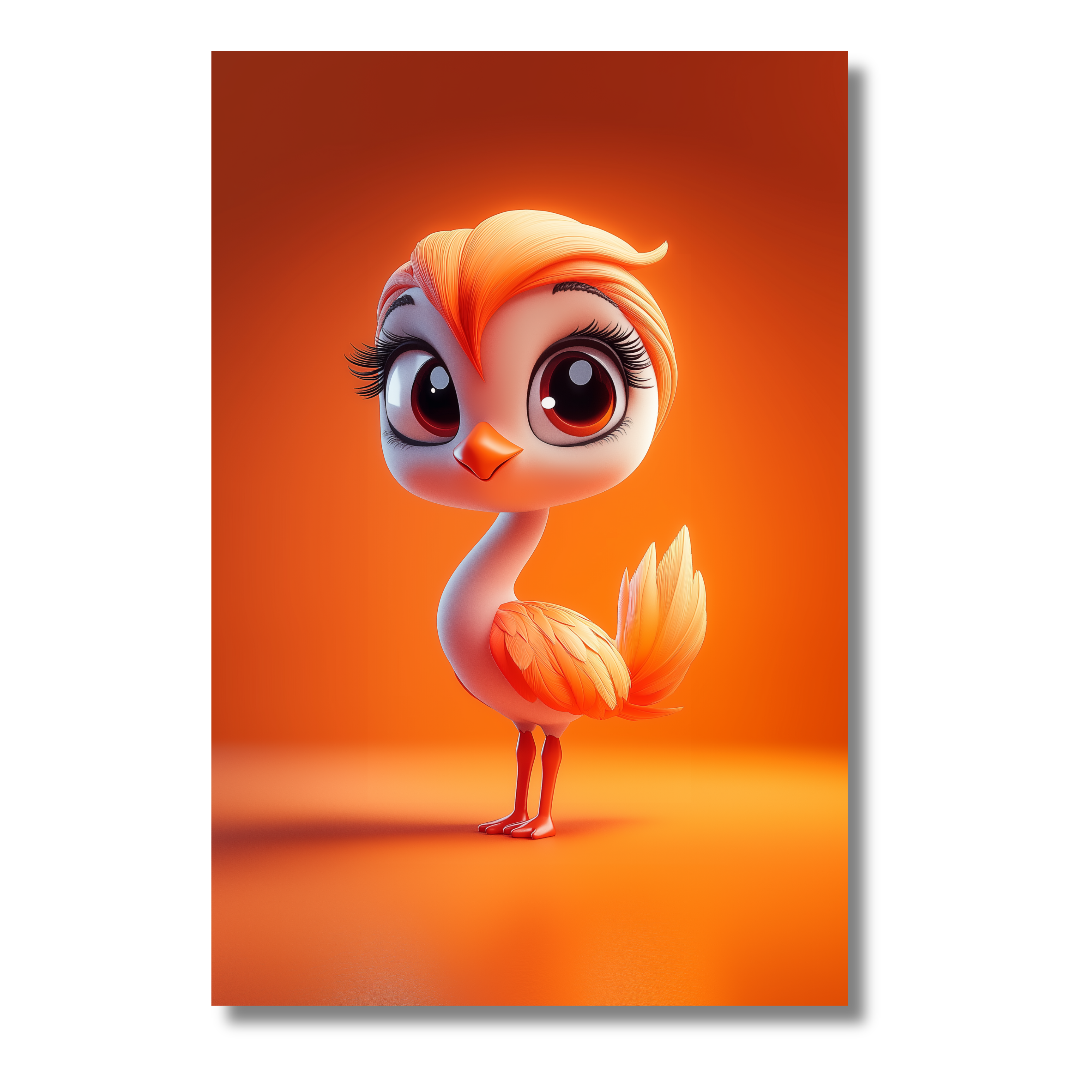 Ave Tropical en Tonos Coral inspirada en el Estilo Pixar – Lámina Infantil Moderna