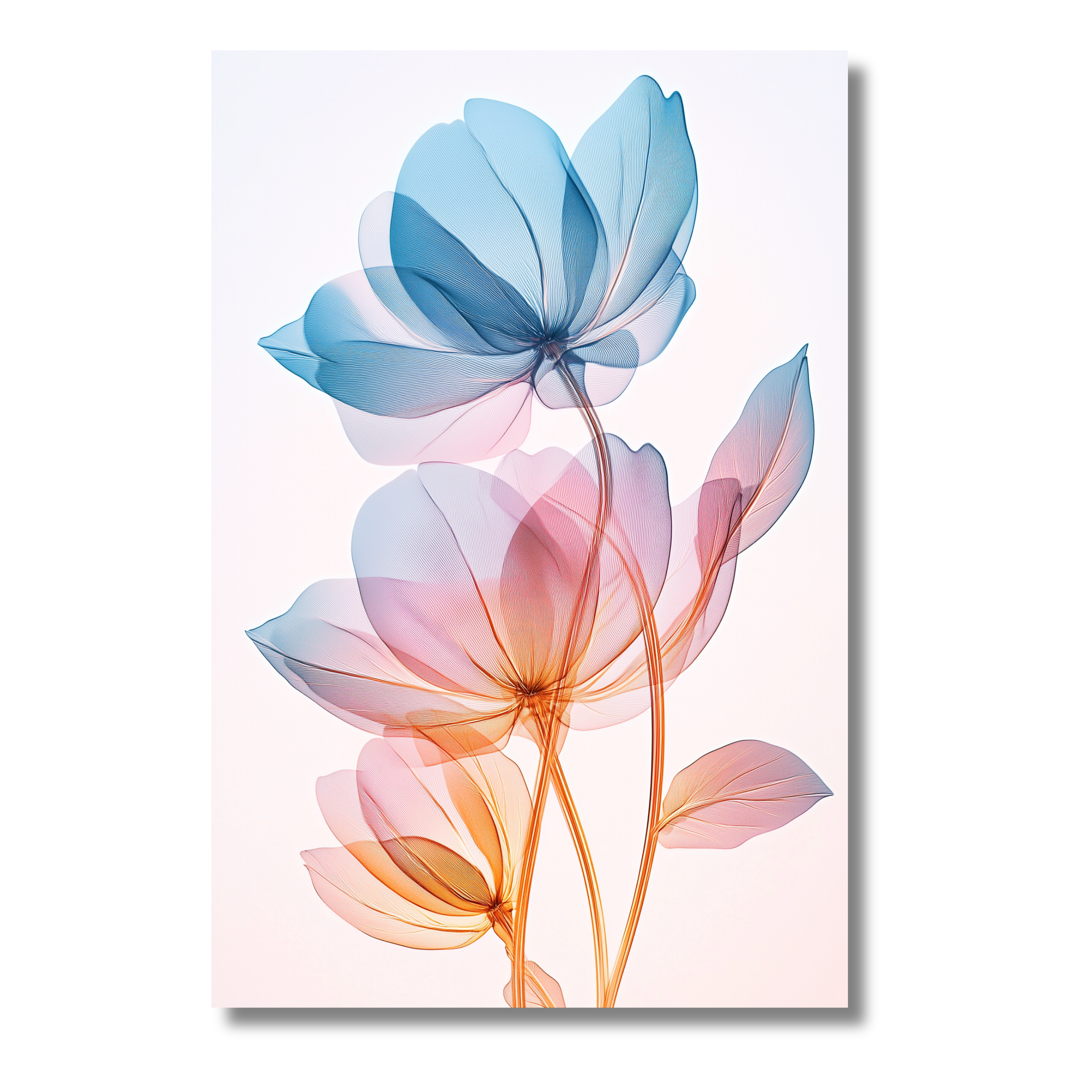 Flores Etéreas en Azul y Rosa – Póster Floral Moderno para Imprimir