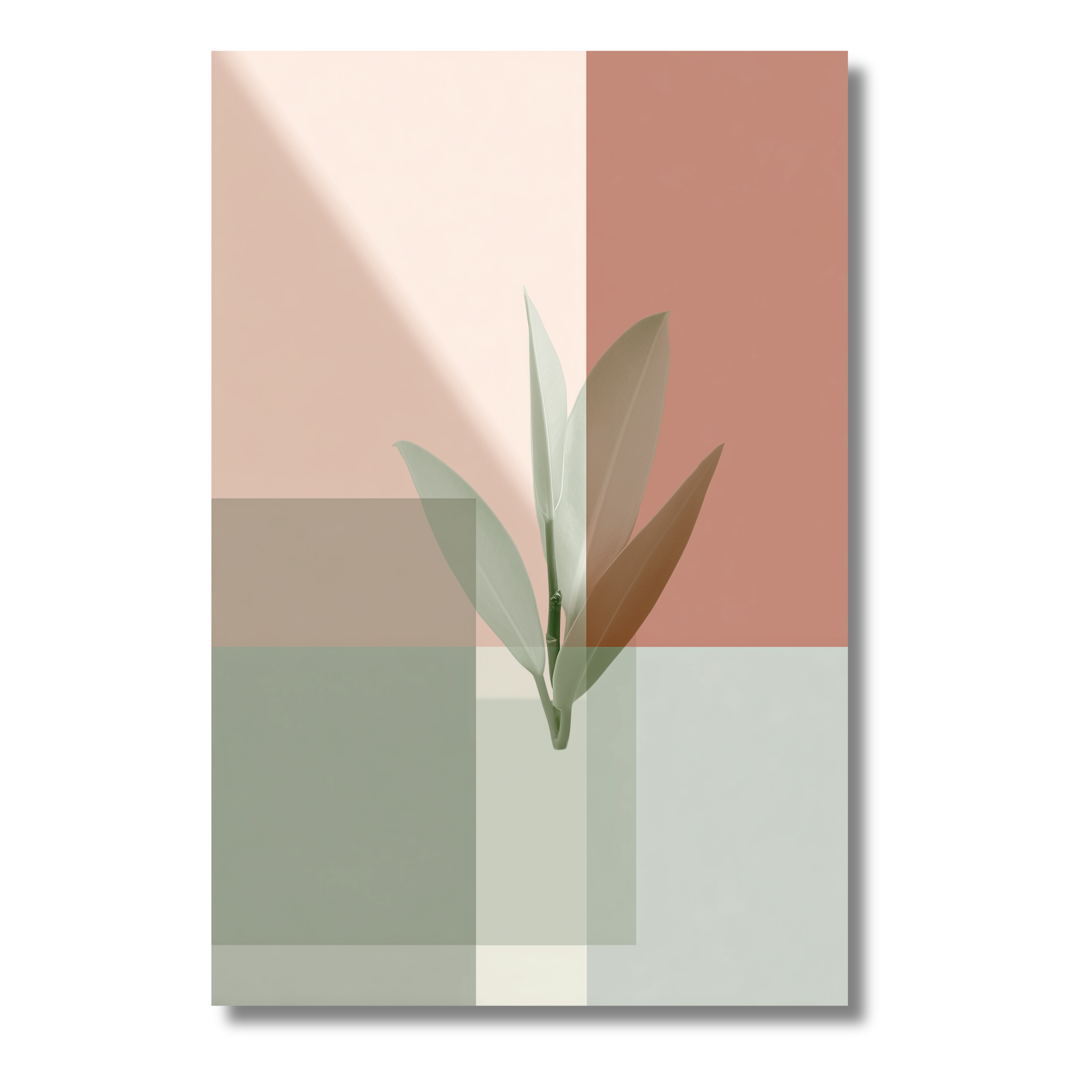 Hoja Simple sobre Fondo Geométrico – Cuadro Abstracto Contemporáneo