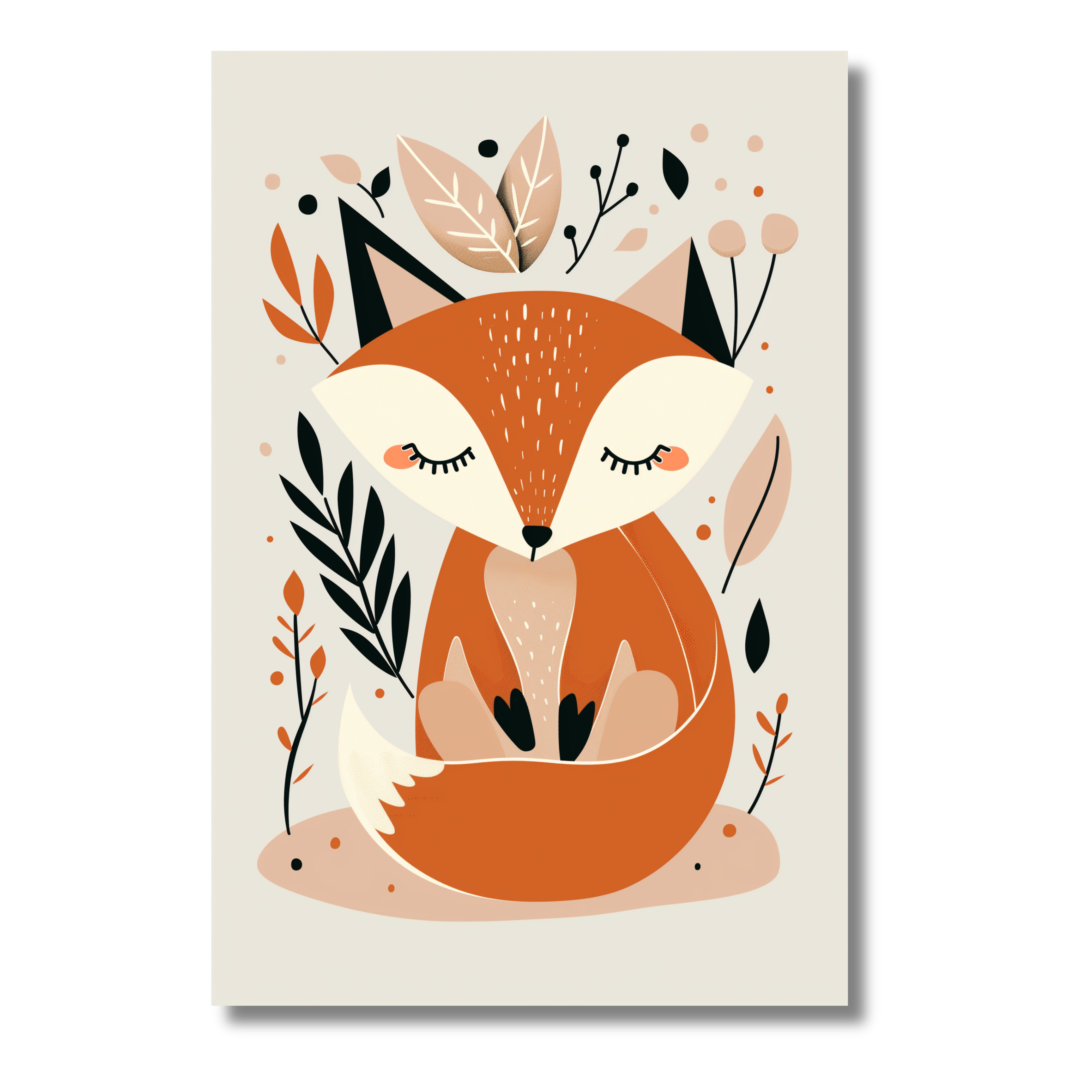 Zorro Bebé Enrollado en Estilo Minimalista – Cuadro Infantil Inspirado en la Naturaleza