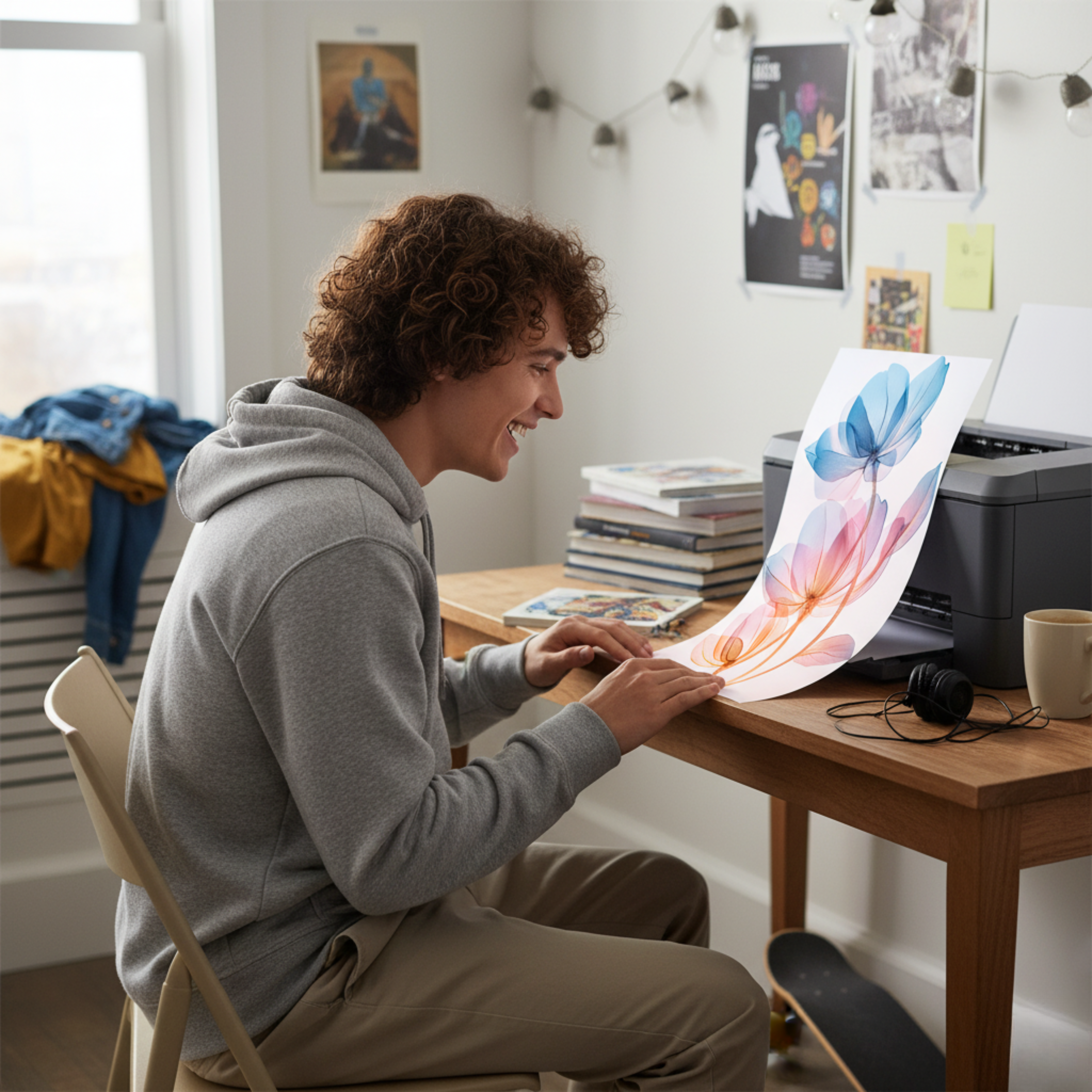 Flores Etéreas en Azul y Rosa – Póster Floral Moderno para Imprimir