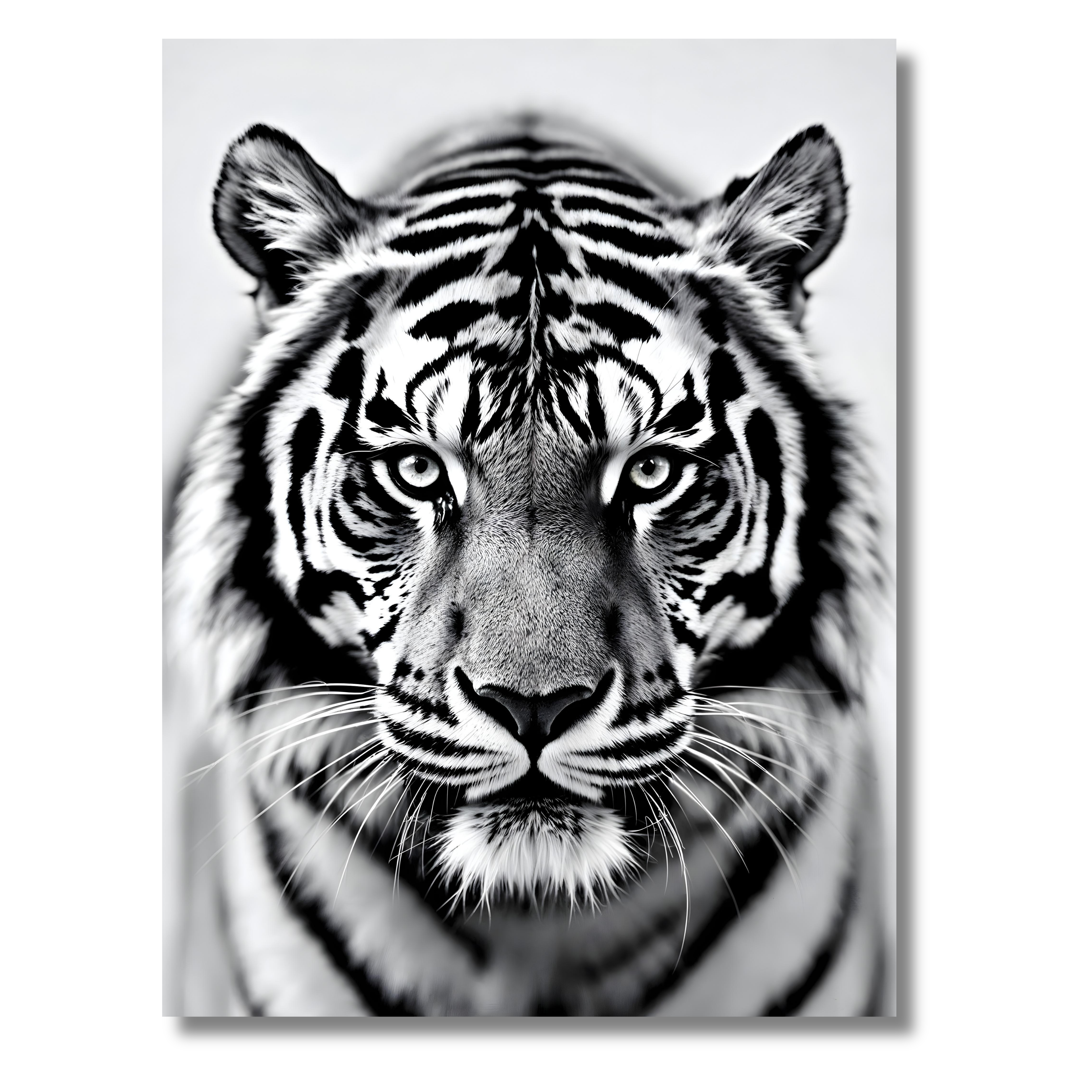 Tigre Blanco Intenso – Cuadro Animal Blanco y Negro Estilo Minimalista