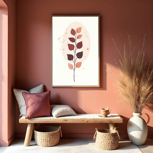 Arte Boho Natural con Trazos de Hojas en Tonos Tierra