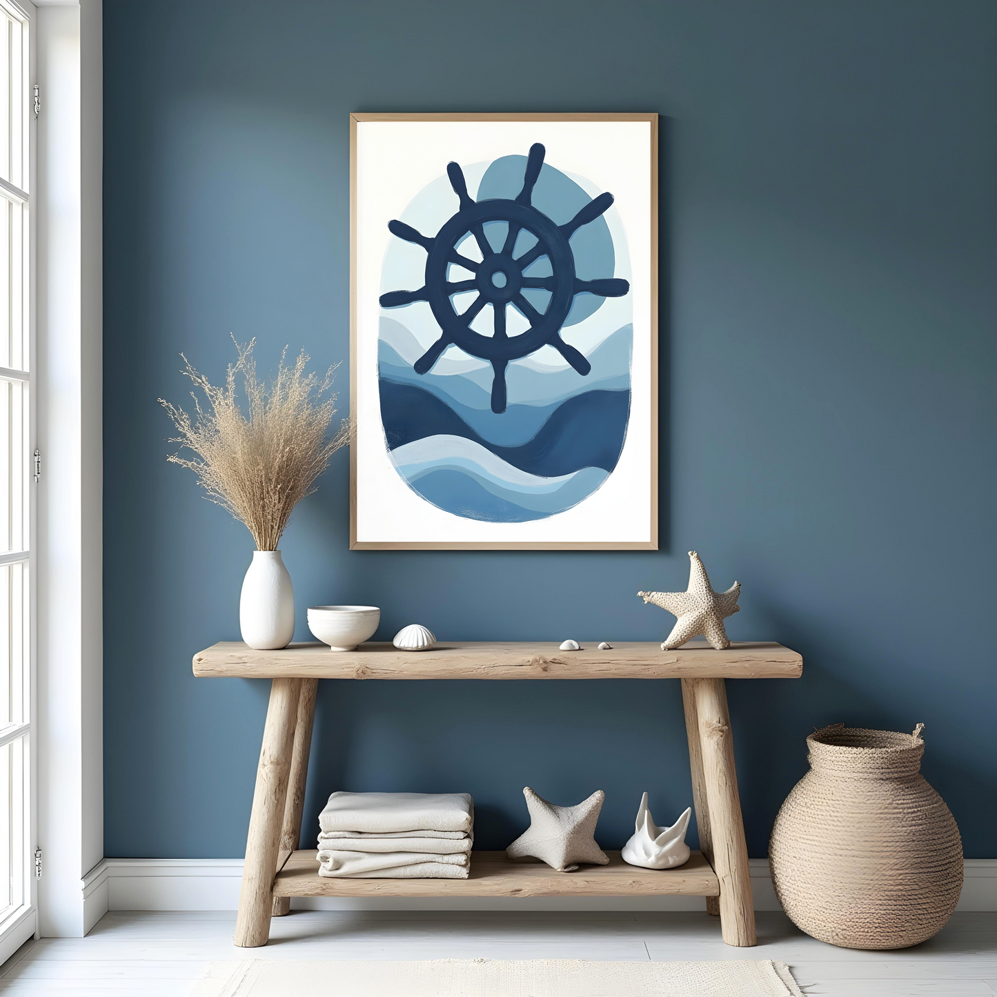 Decoración Náutica Bohemia – Timón Azul Minimalista