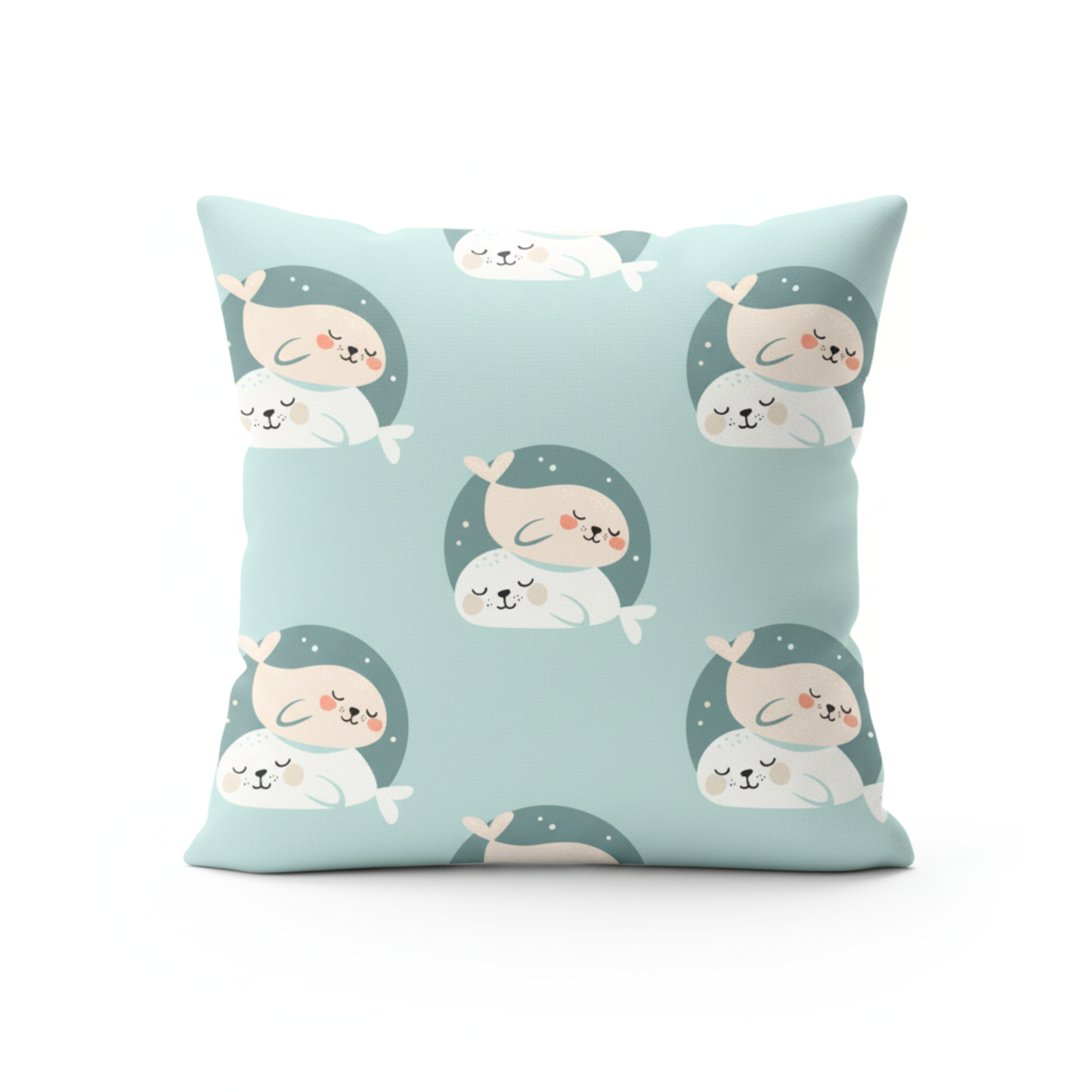 Cojín Estampado Mamíferos Marinos Abrazados en Estilo Minimalista – Decoración Infantil Marina con Toques de Ternura