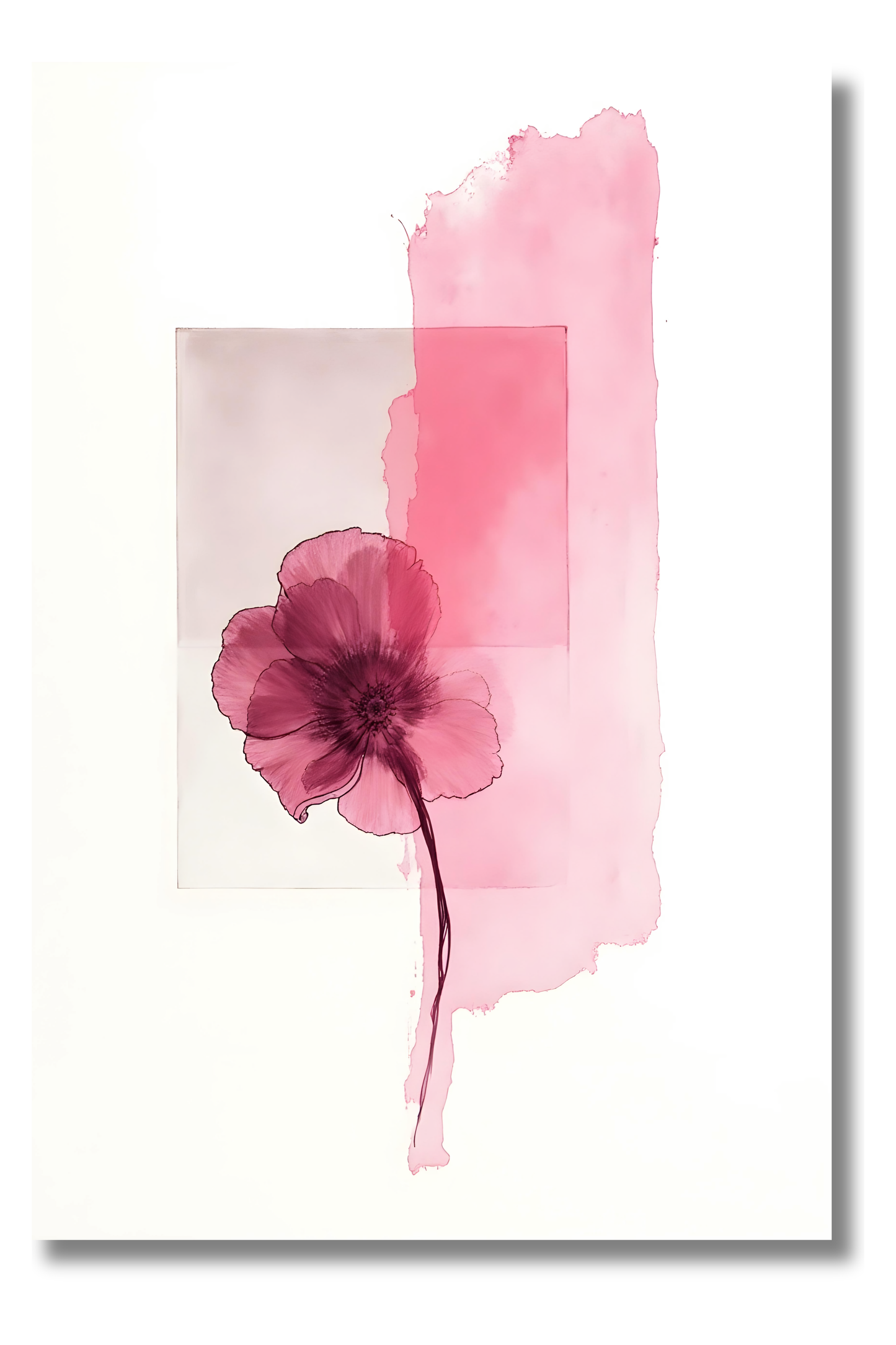 Flor Rosa en Tinta Bohemia – Arte Abstracto Japandi en Acuarela
