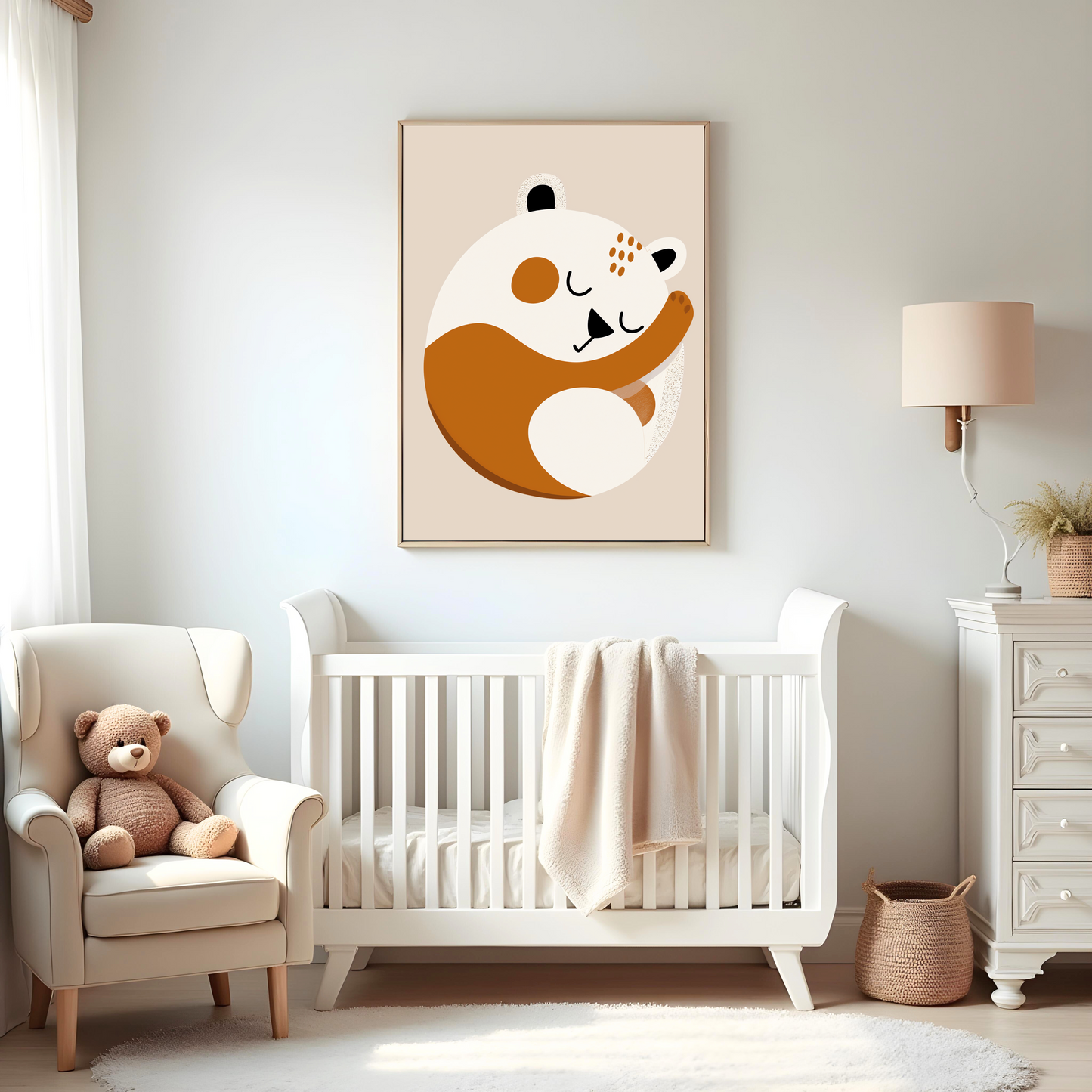 Osito Durmiendo en Estilo Minimalista – Cuadro de Animal Tierno para Niños