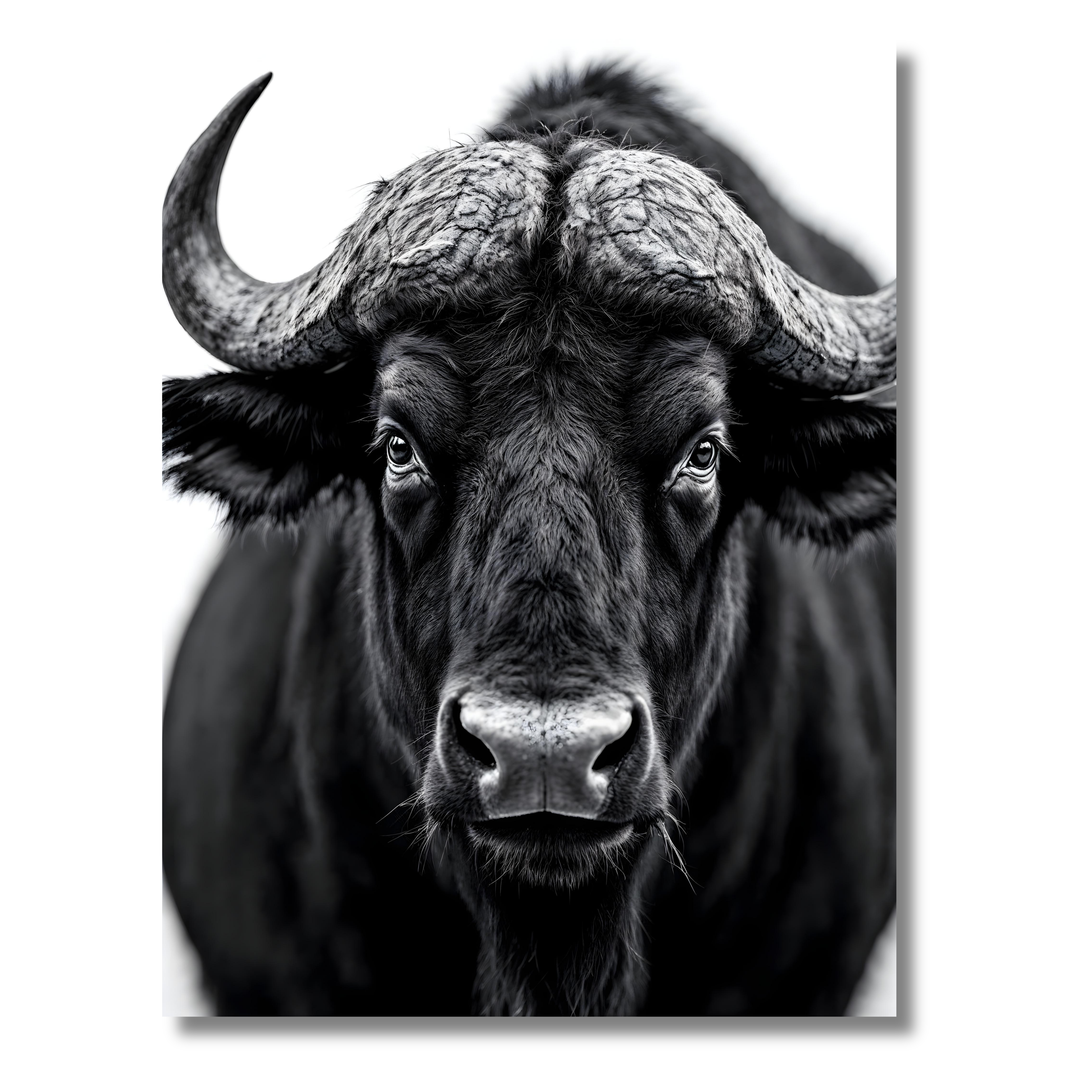 Búfalo Imponente – Cuadro Animal Blanco y Negro con Fuerza Salvaje