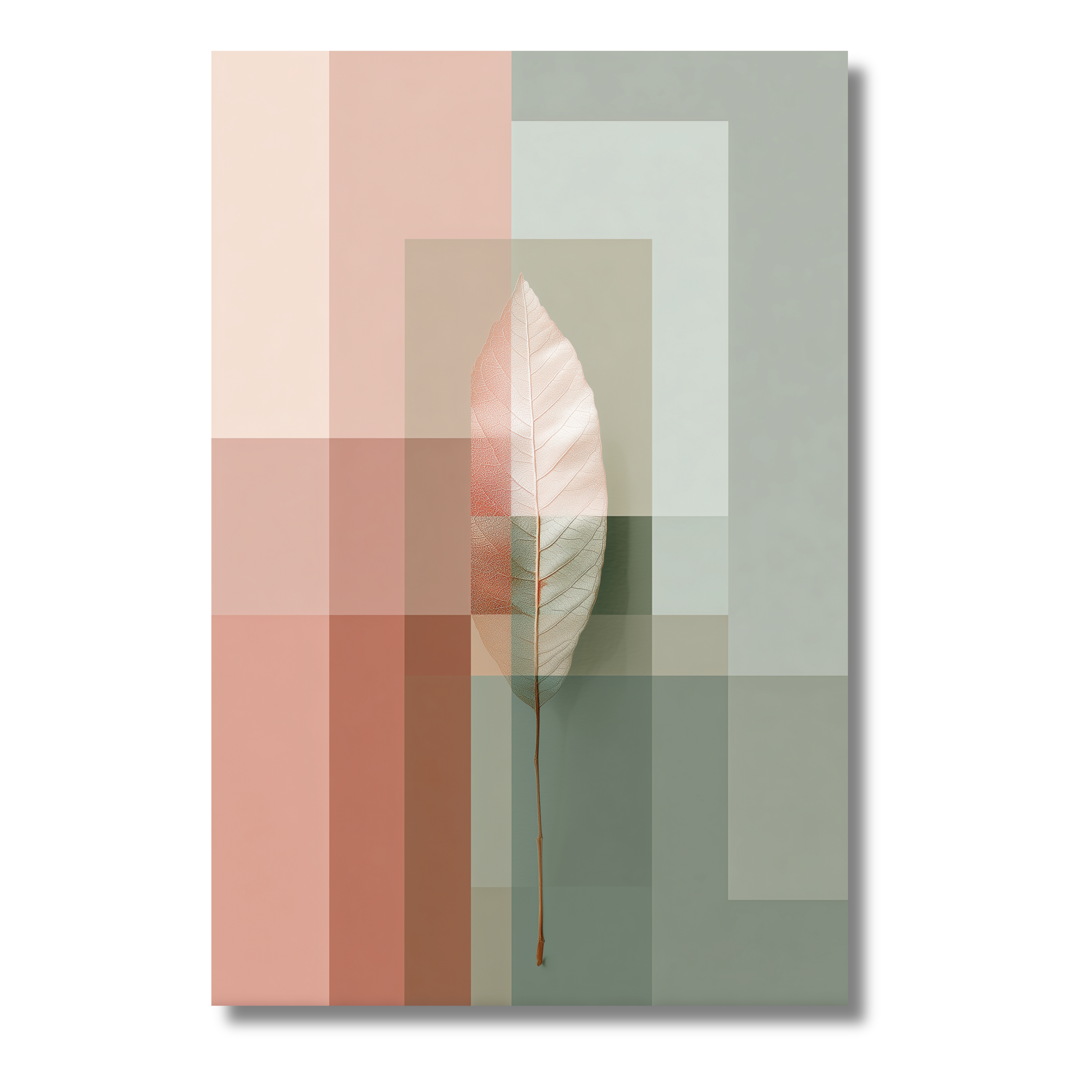 Hoja Vertical en Rosa y Verde – Arte Minimalista Moderno