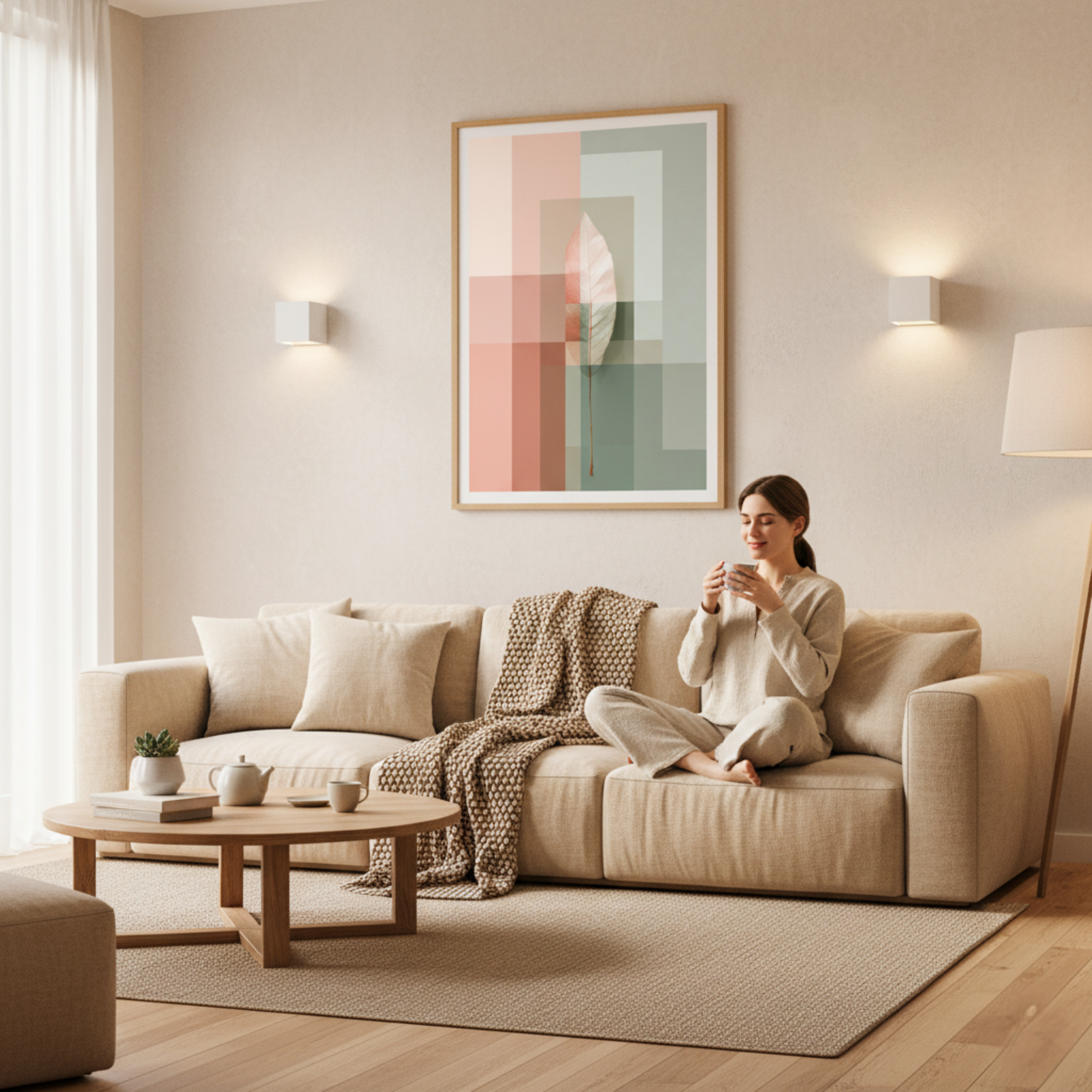 Hoja Vertical en Rosa y Verde – Arte Minimalista Moderno